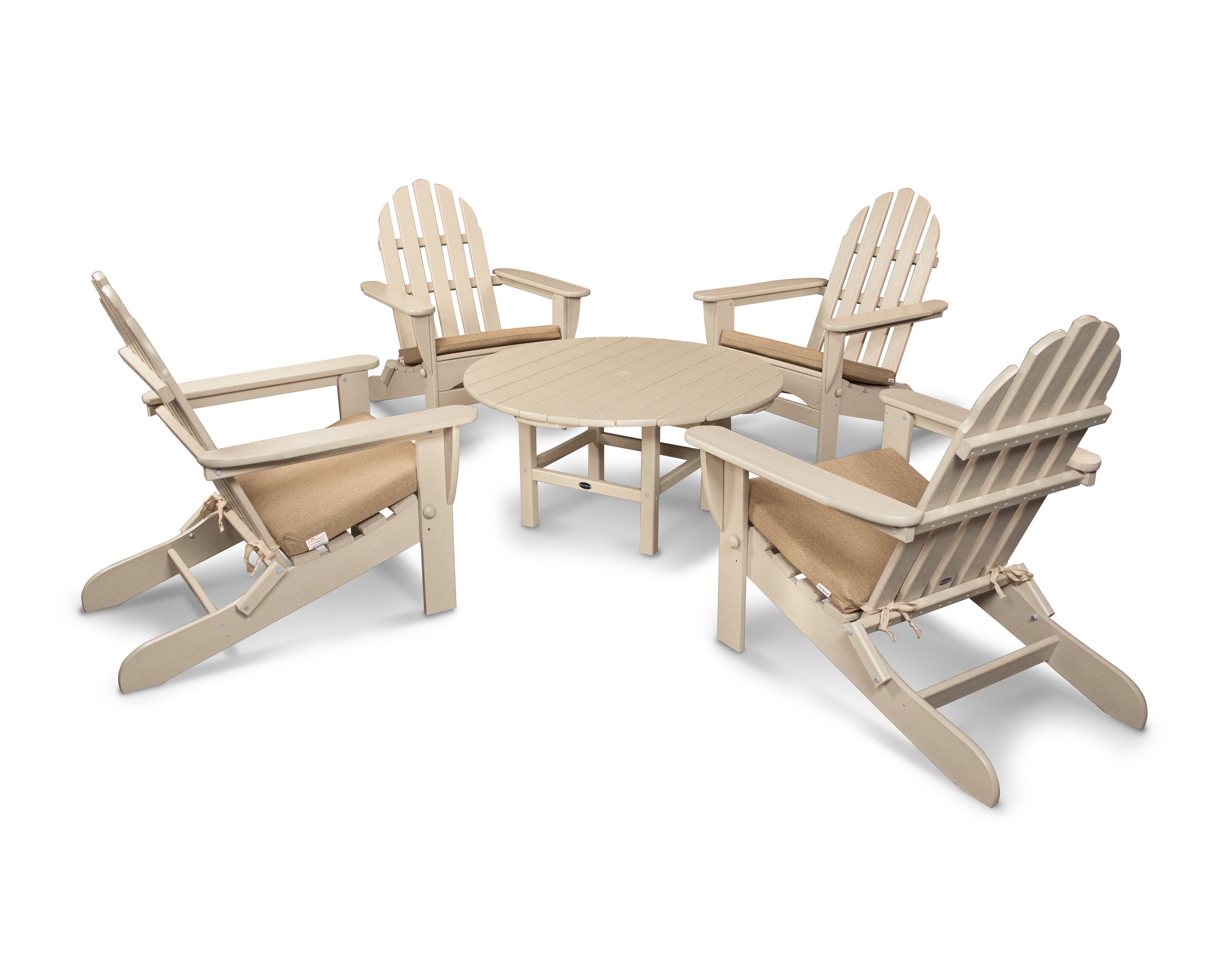 POLYWOOD® Classic Adirondack 5-Piece Conversation Group with Seat Cushion in Sand / Sesame