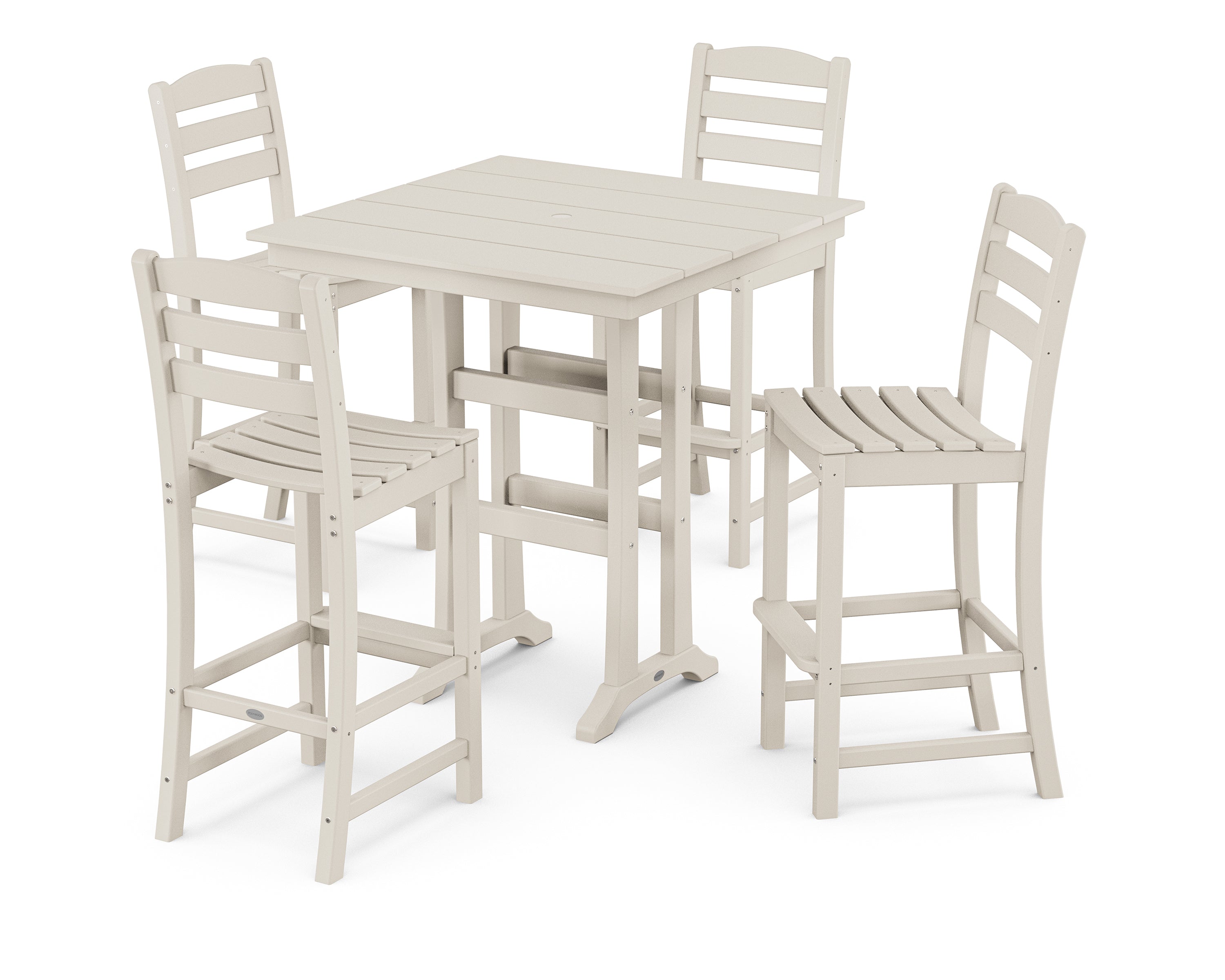 POLYWOOD La Casa Café 5-Piece Farmhouse Trestle Bar Set in Sand