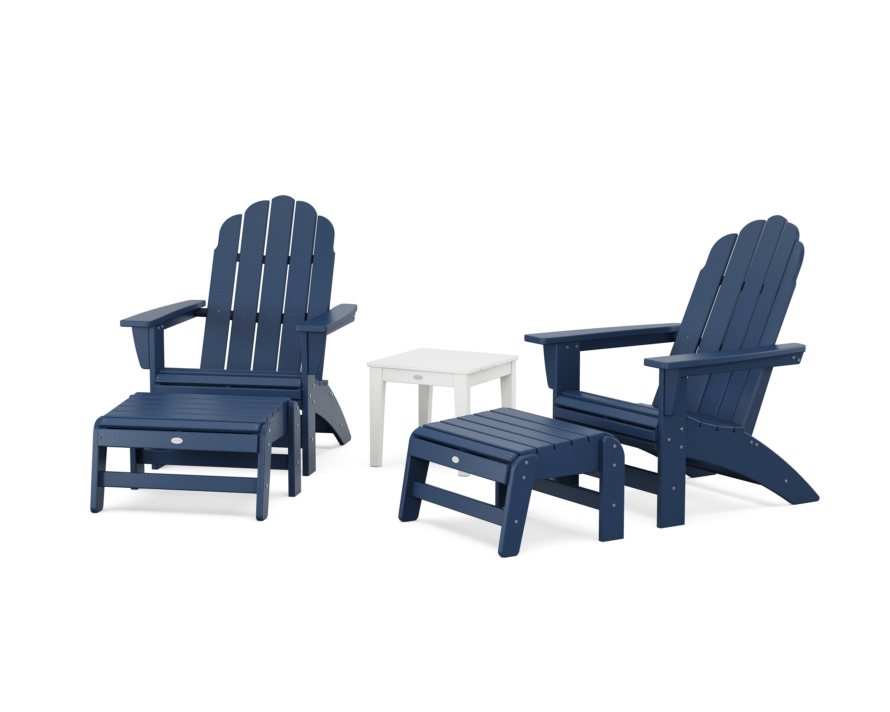 POLYWOOD® 5-Piece Vineyard Grand Adirondack Set in Navy / White