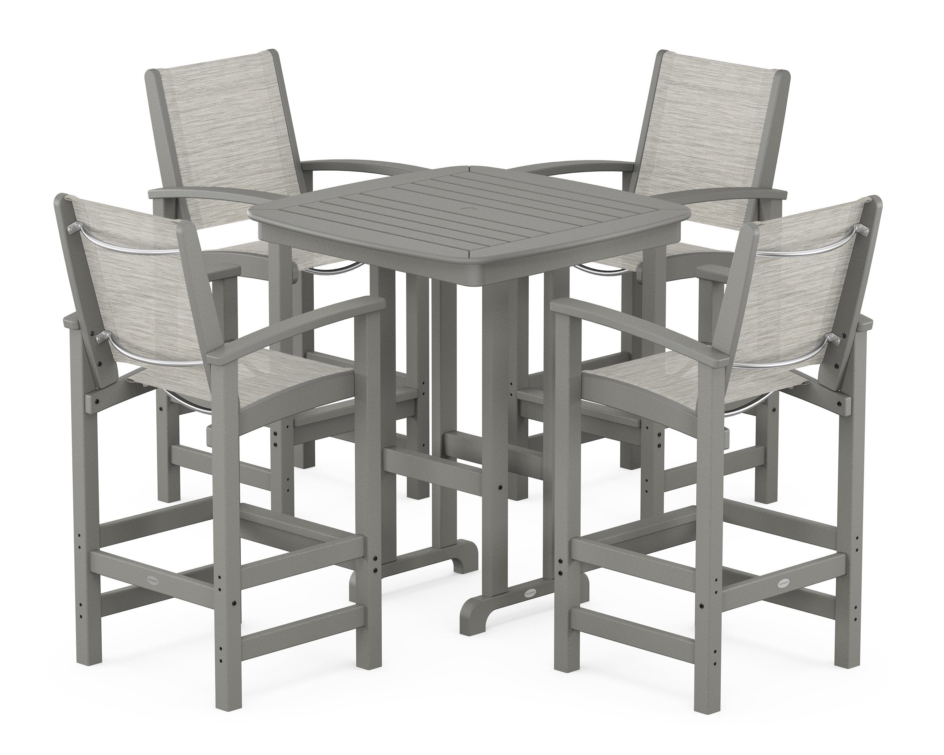 POLYWOOD Coastal 5-Piece Bar Set in Slate Grey / Birch Sling