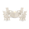 POLYWOOD® Modern 4-Piece Curveback Upright Adirondack Conversation Set with Fire Pit Table in Sand