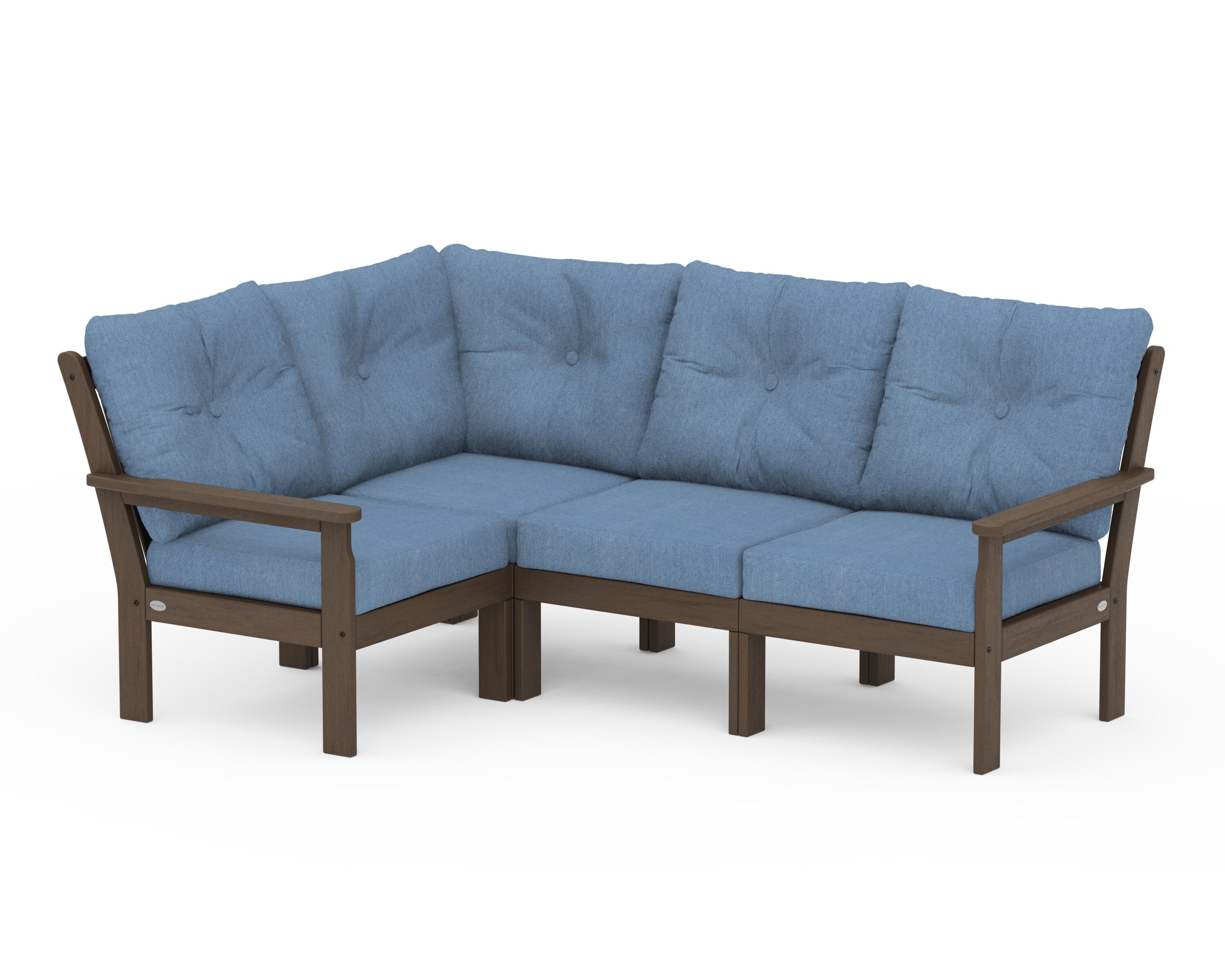 POLYWOOD Vineyard 4-Piece Sectional in Kona / Sky Blue