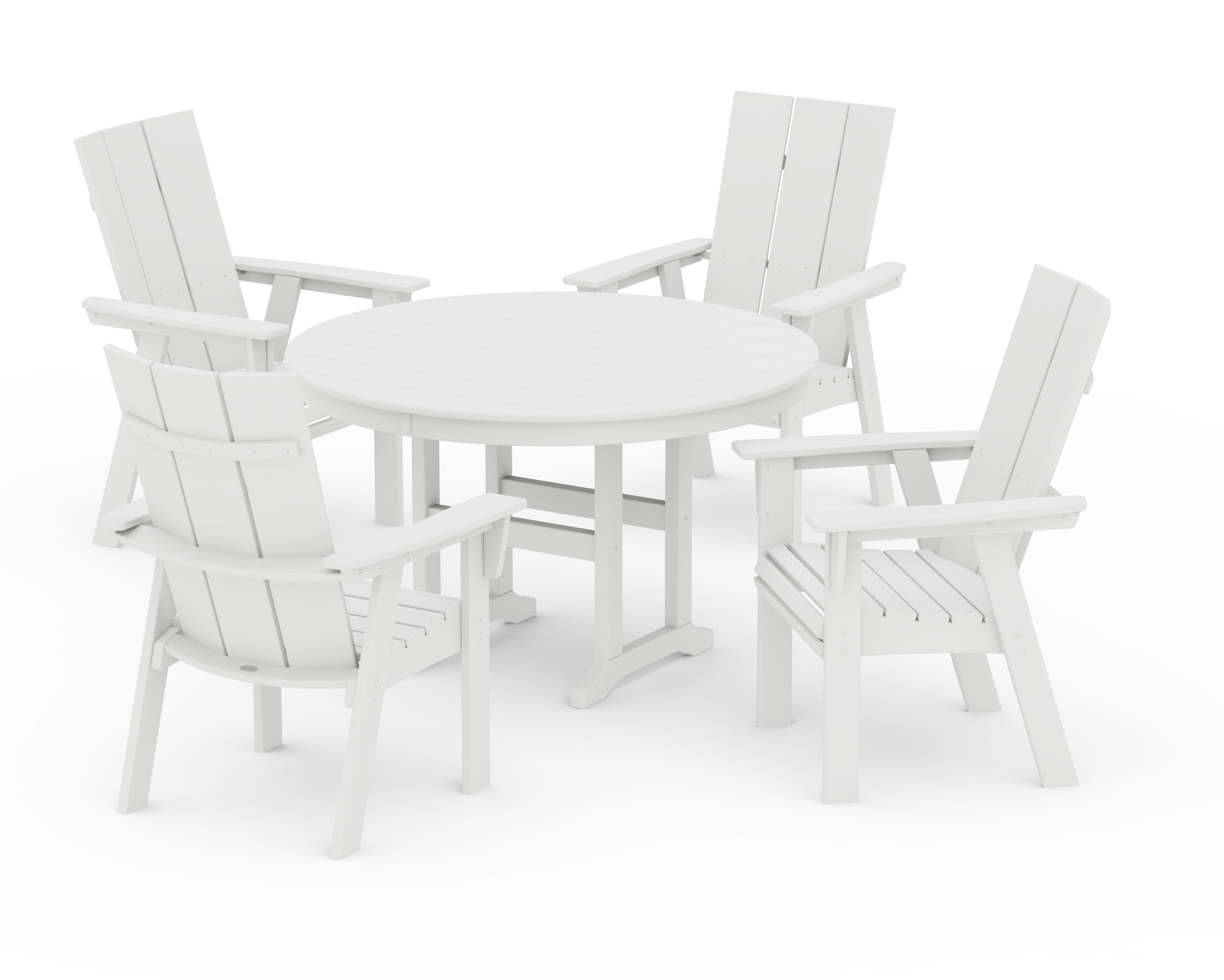 POLYWOOD Modern Curveback Adirondack 5-Piece Round Farmhouse Dining Set in White