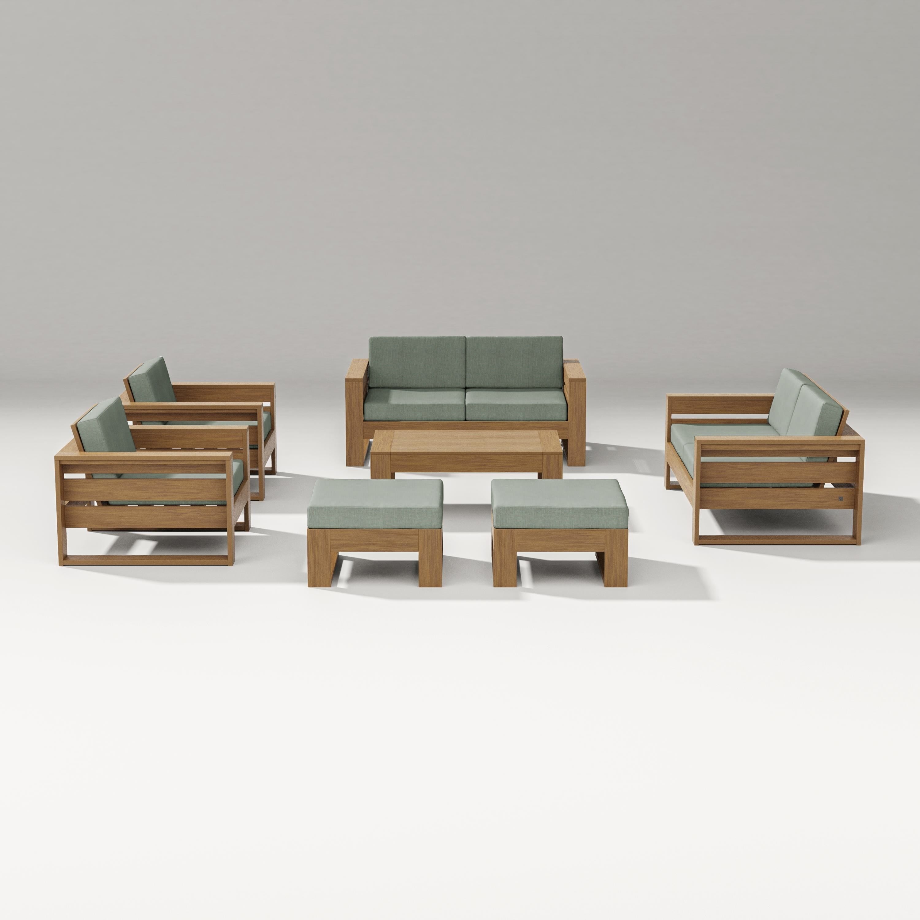 PW Designer Series Latitude 7-Piece Lounge Loveseat Set in Natural / Cast Sage