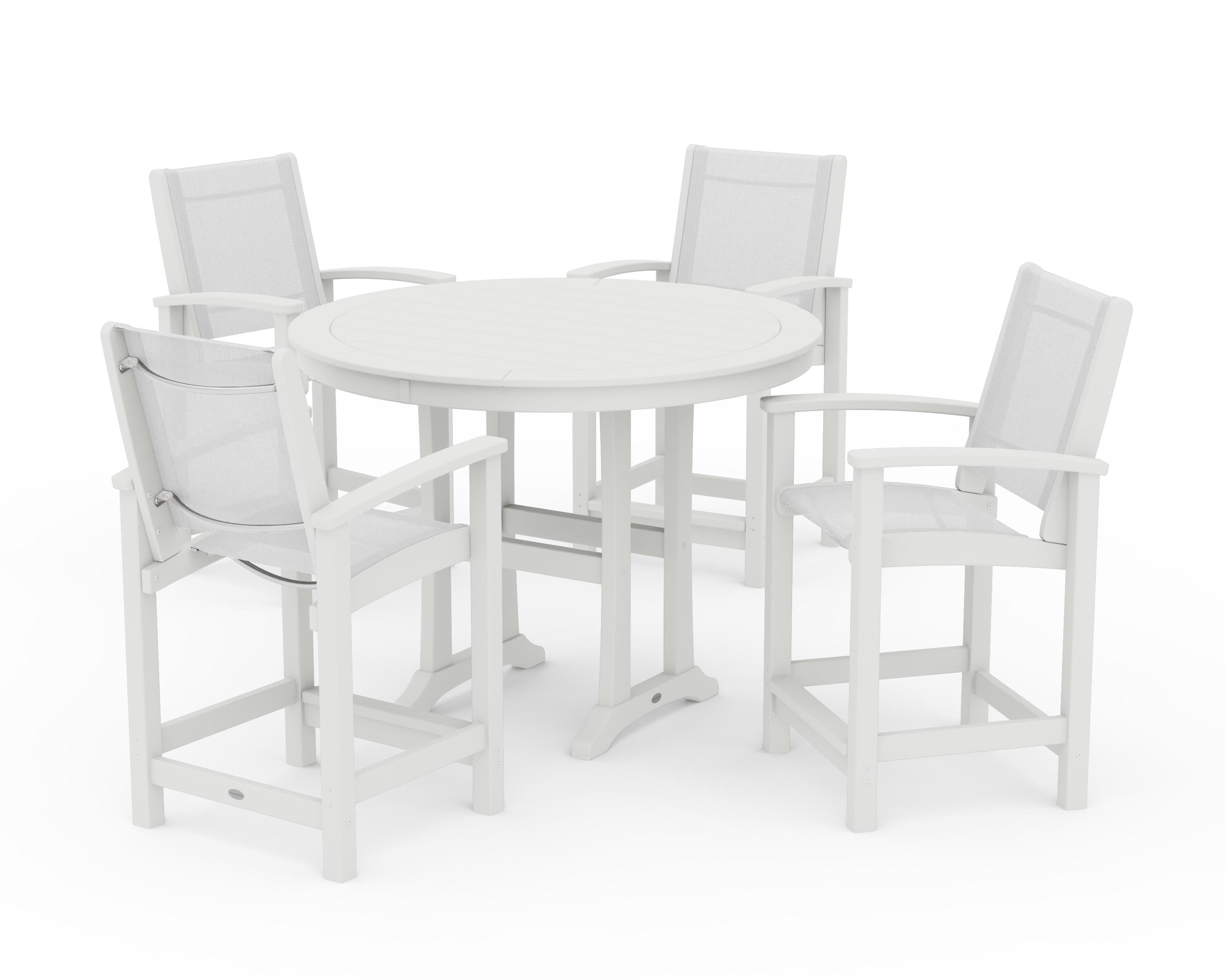 POLYWOOD Coastal 5-Piece Counter Set in Vintage White / White Sling