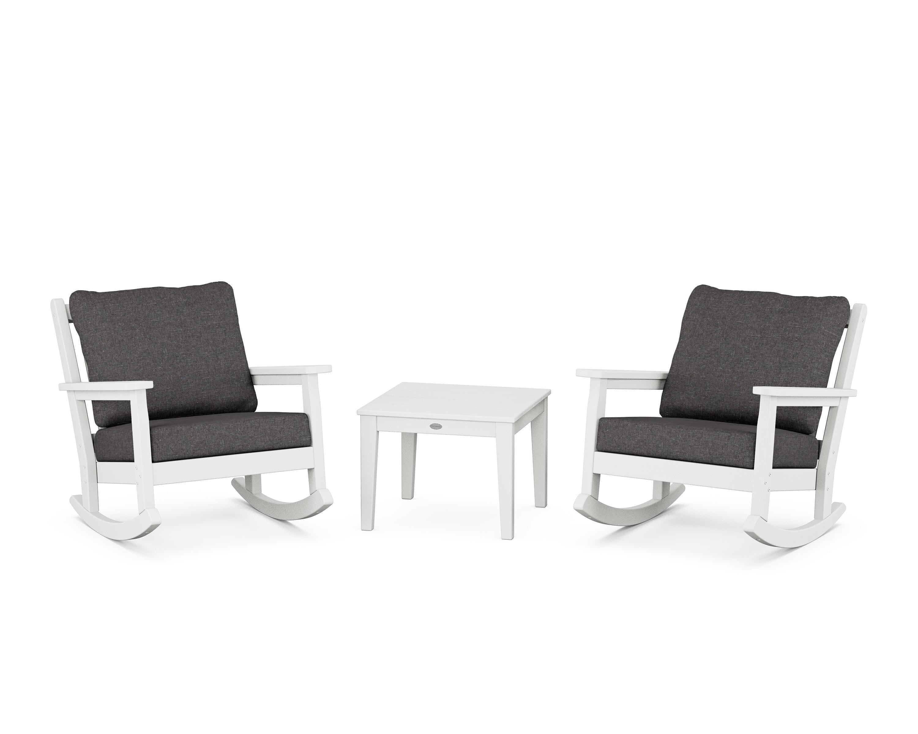 POLYWOOD Chippendale 3-Piece Deep Seating Rocker Set in White / Ash Charcoal
