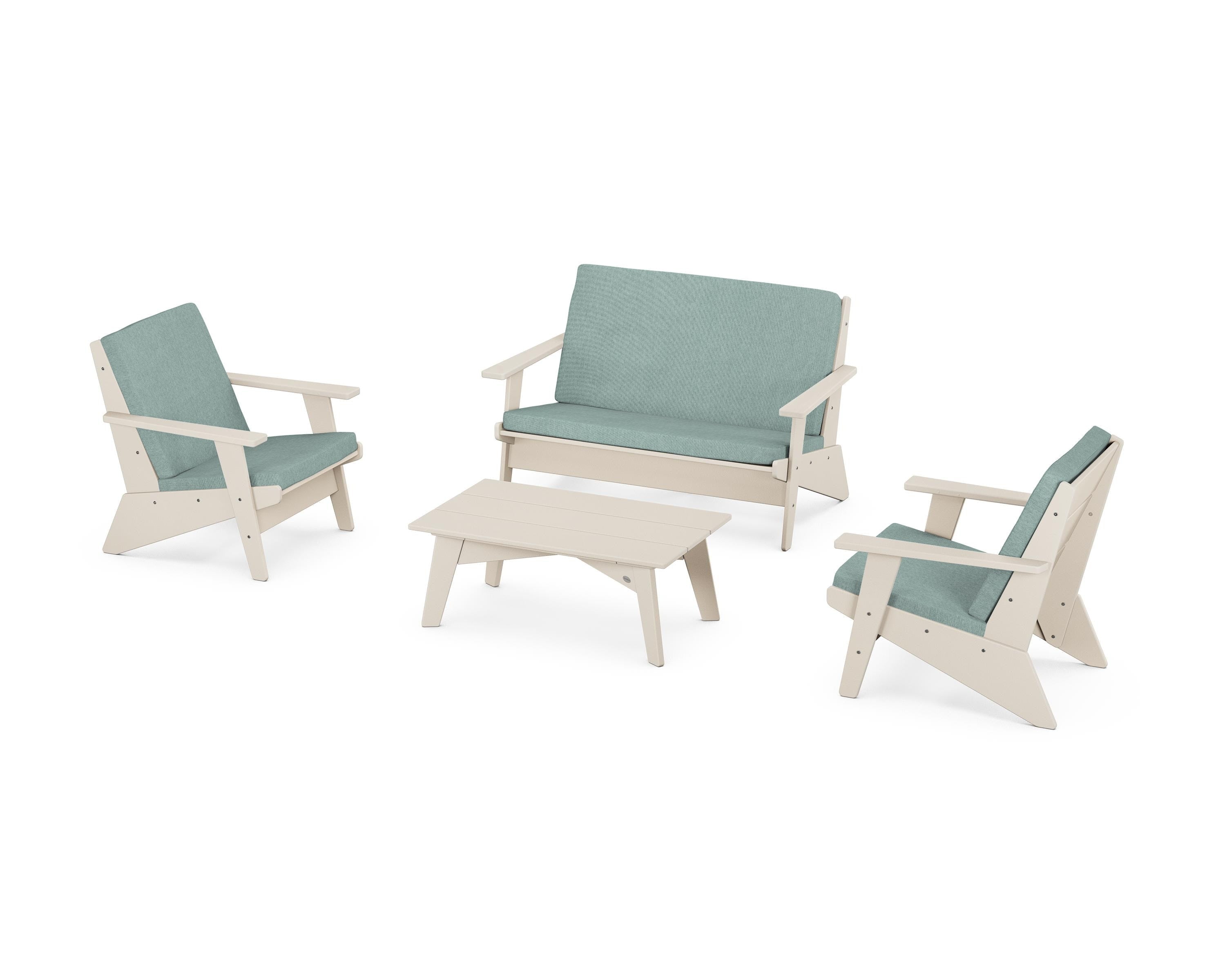 POLYWOOD Riviera Modern Lounge 4-Piece Set in Sand / Glacier Spa