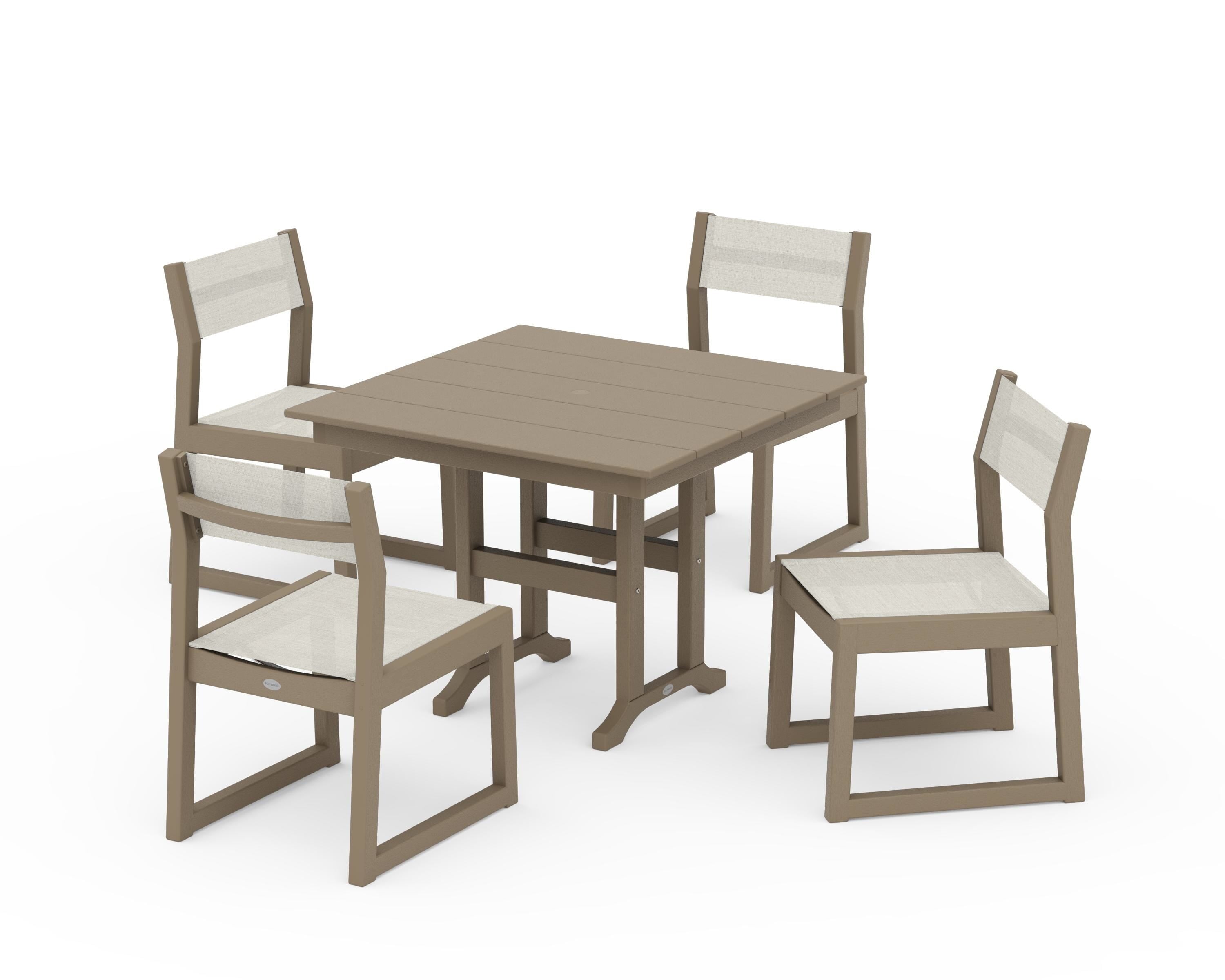 POLYWOOD EDGE Sling Side Chair 5-Piece Farmhouse Dining Set in Vintage Sahara / Parchment Sling