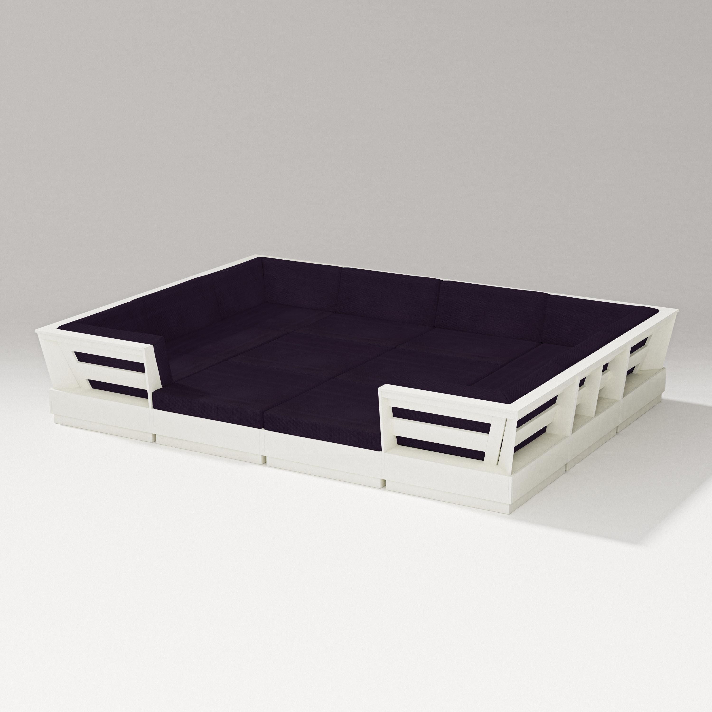 PW Designer Series Elevate 12-Piece Pit Sectional in Vintage White / Navy Linen