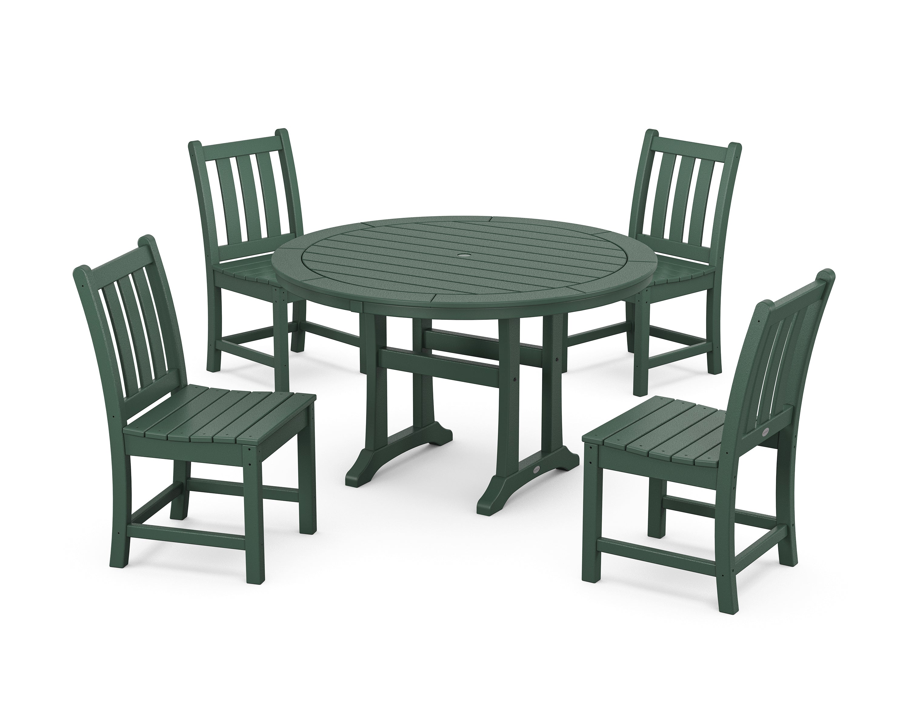 POLYWOOD® Traditional Garden Side Chair 5-Piece Round Dining Set With Trestle Legs in Green