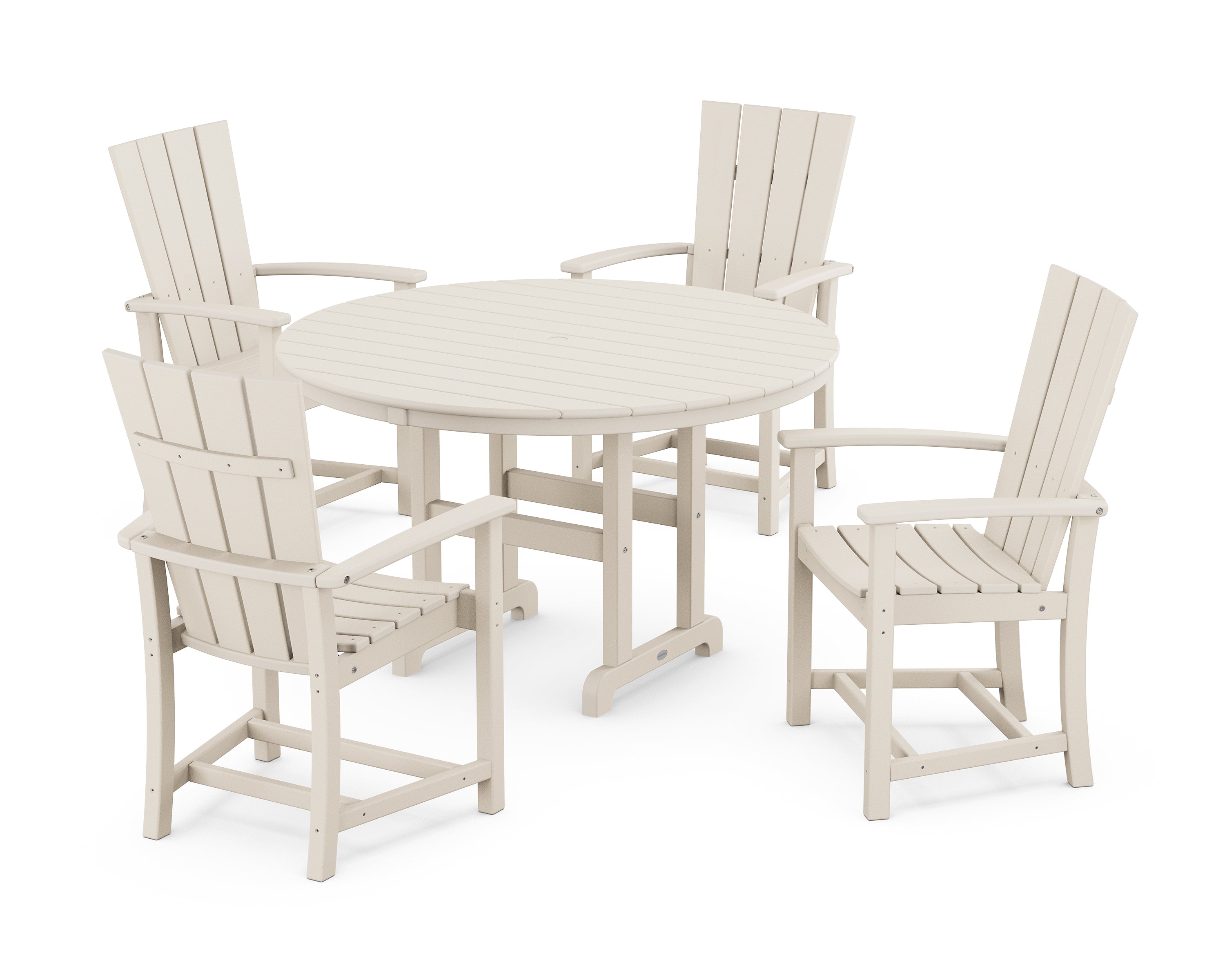 POLYWOOD® Quattro 5-Piece Round Farmhouse Dining Set in Sand