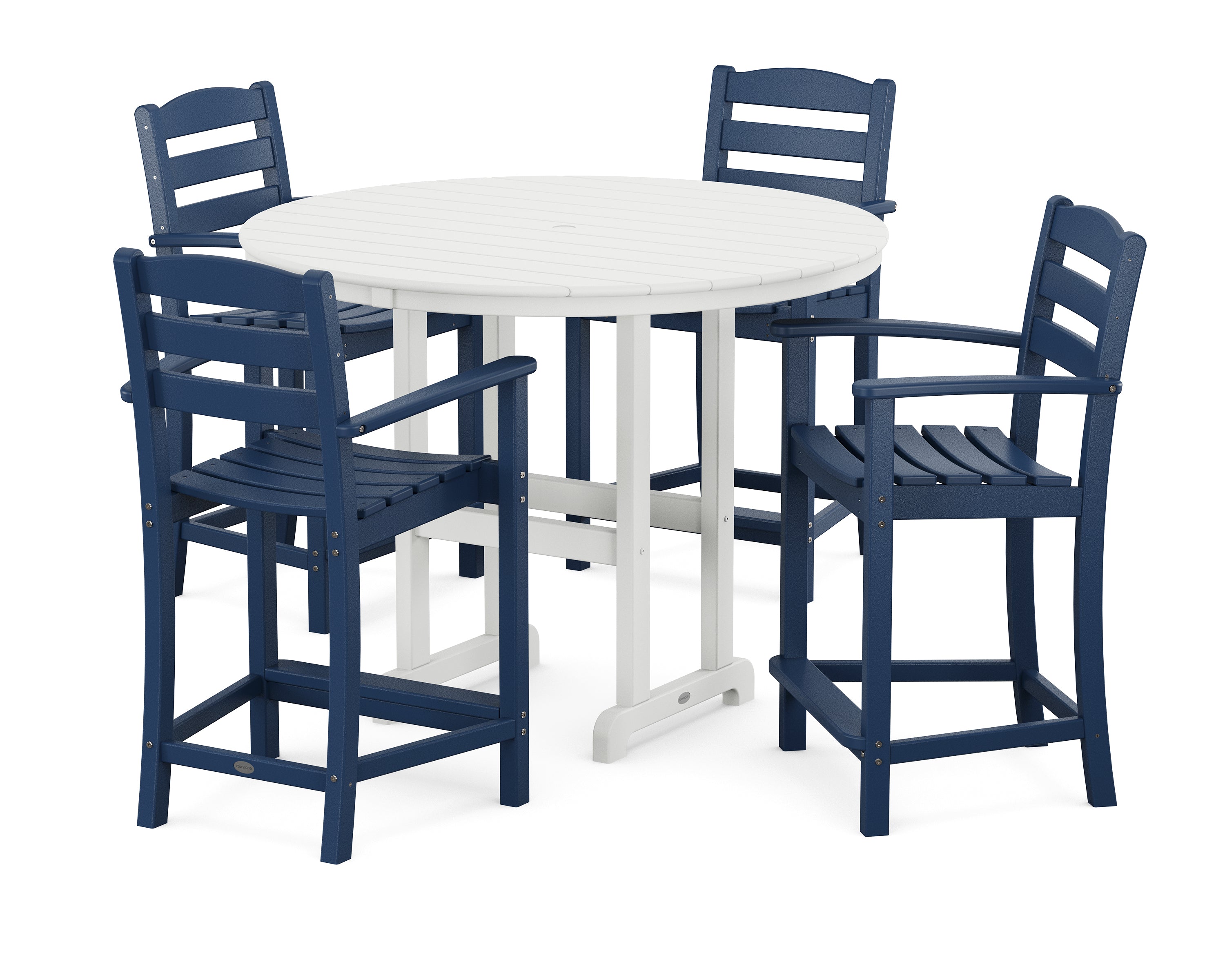 POLYWOOD® La Casa Café 5-Piece Round Farmhouse Counter Set in Navy / White