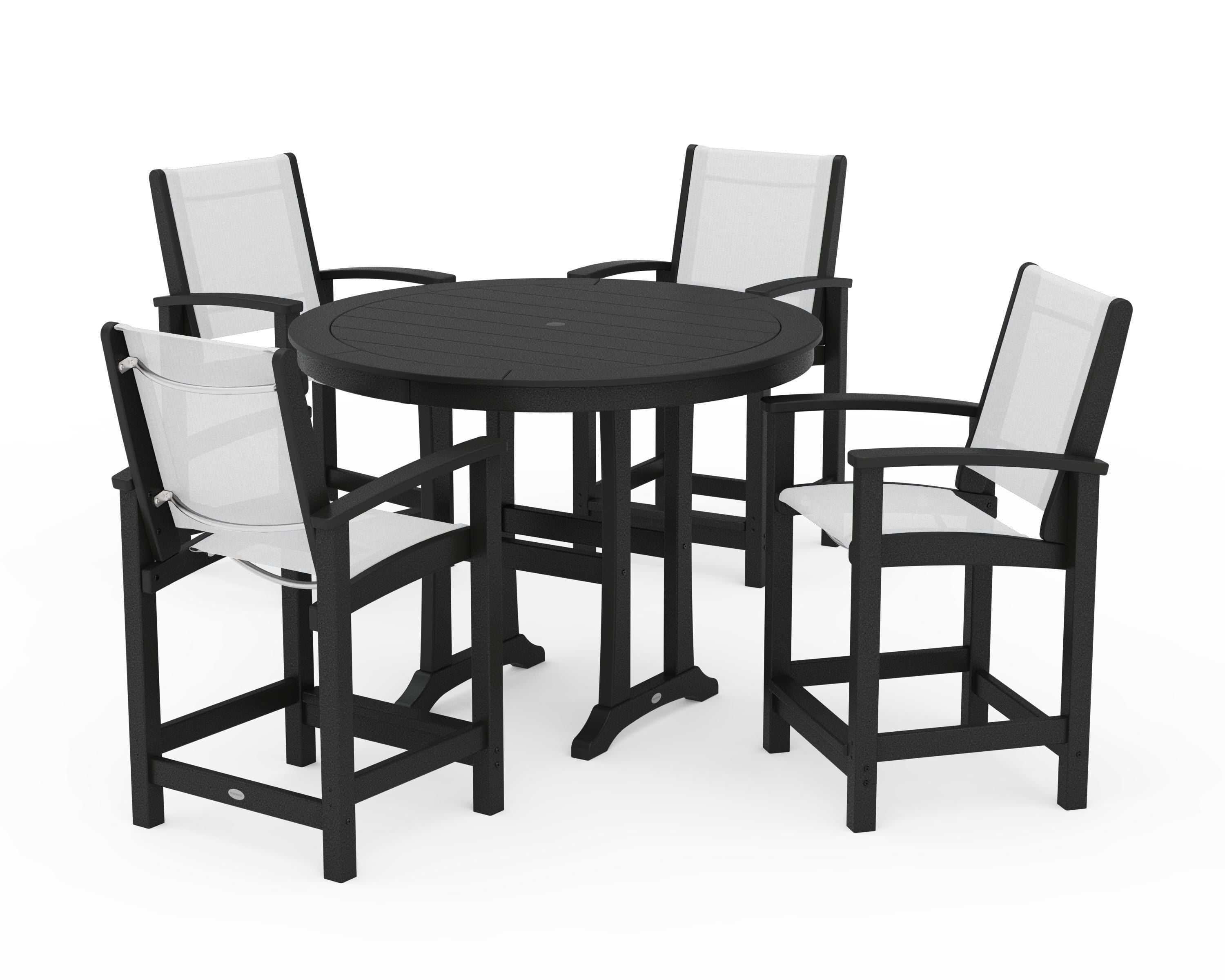 POLYWOOD Coastal 5-Piece Counter Set in Black / White Sling