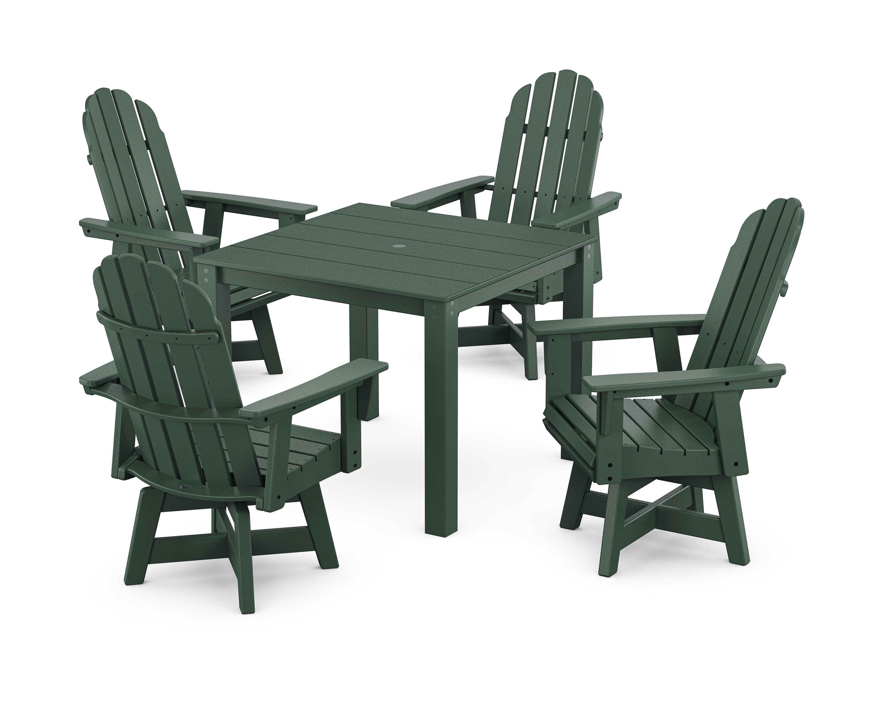 POLYWOOD® Vineyard Curveback Adirondack 5-Piece Parsons Swivel Dining Set in Green