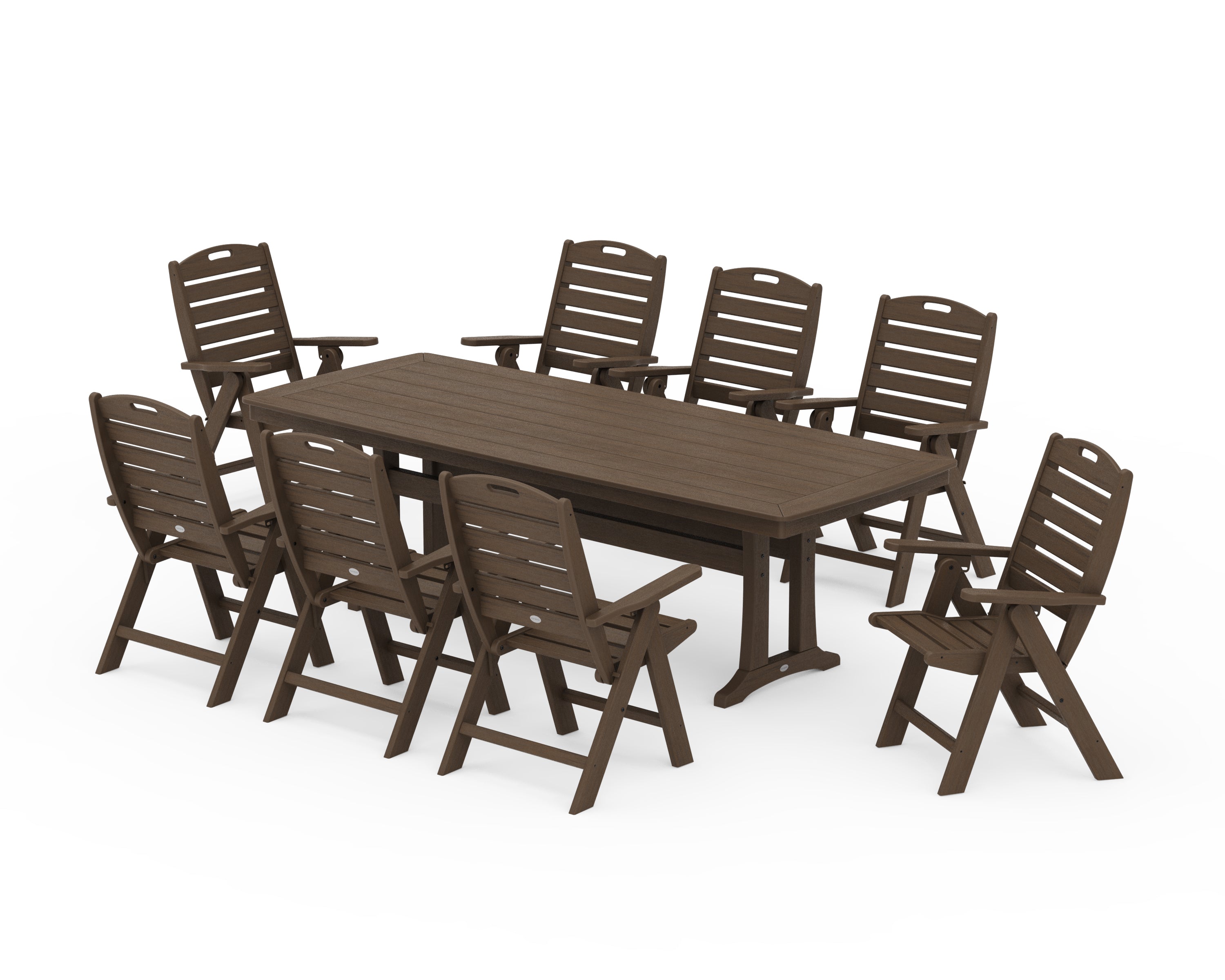 POLYWOOD Nautical Highback 9-Piece Dining Set with Trestle Legs in Kona