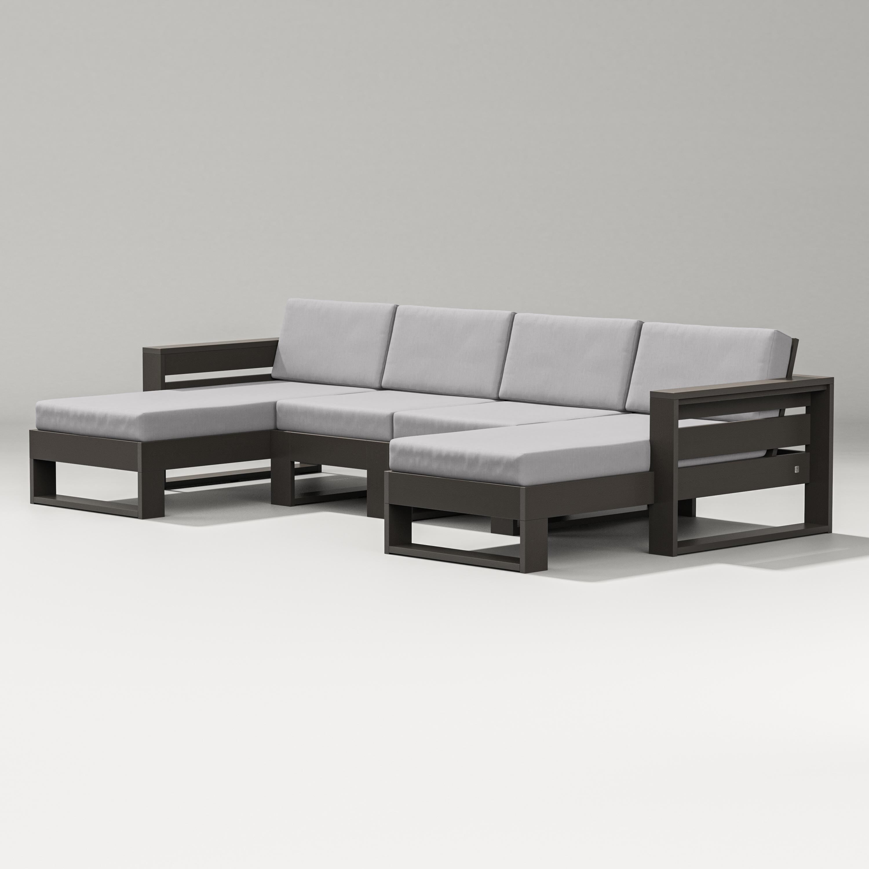PW Designer Series Latitude Double Chaise Sectional in Vintage Coffee / Granite