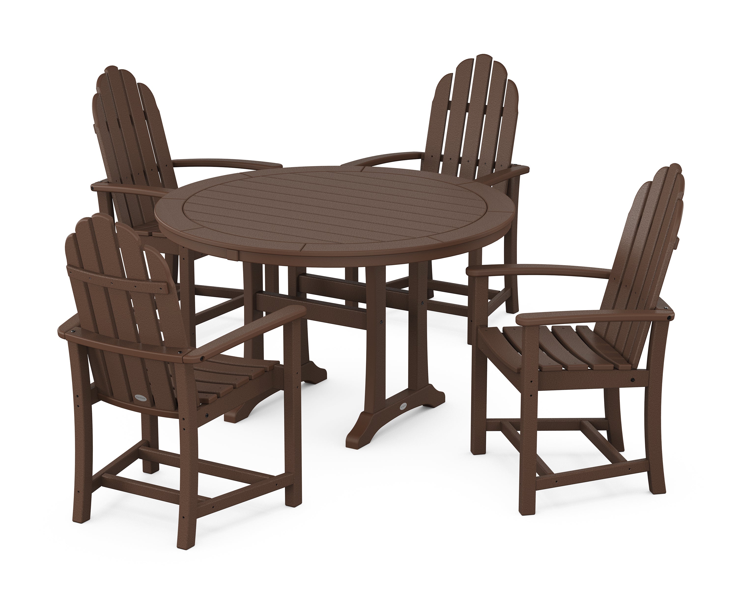 POLYWOOD® Classic Adirondack 5-Piece Round Dining Set with Trestle Legs in Mahogany