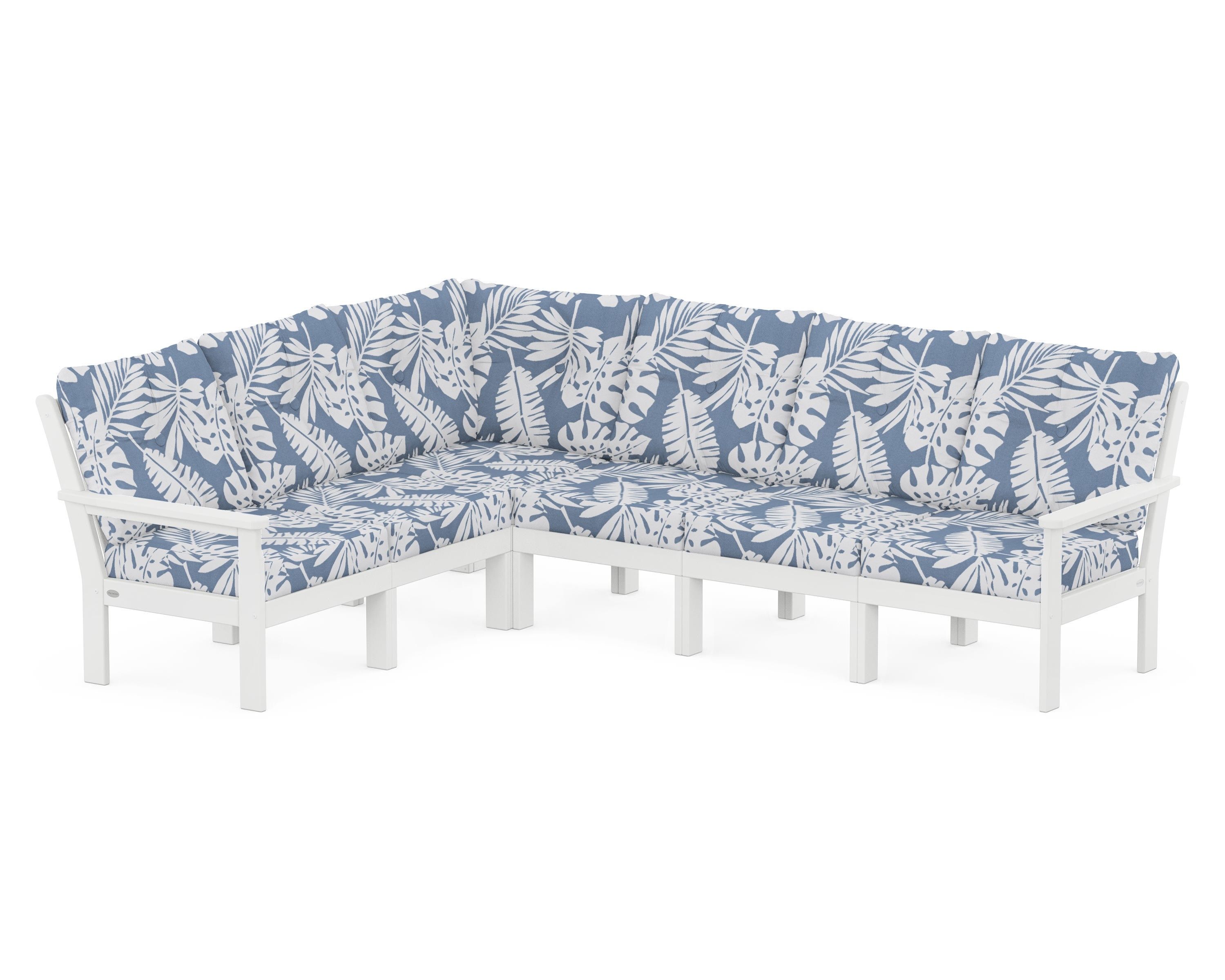 POLYWOOD Vineyard 6-Piece Sectional in White / Leaf Sky Blue