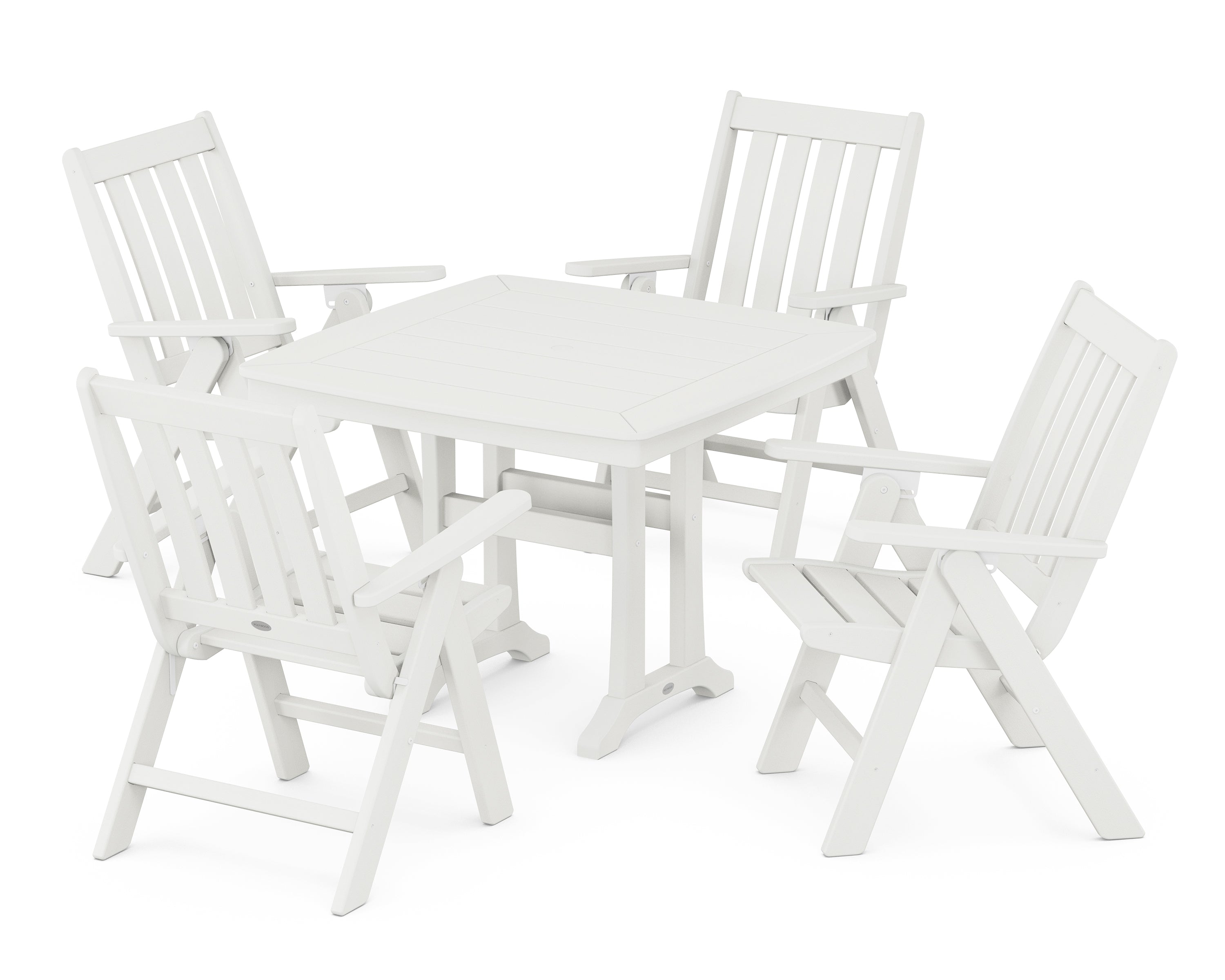 POLYWOOD® Vineyard Folding 5-Piece Dining Set with Trestle Legs in Vintage White