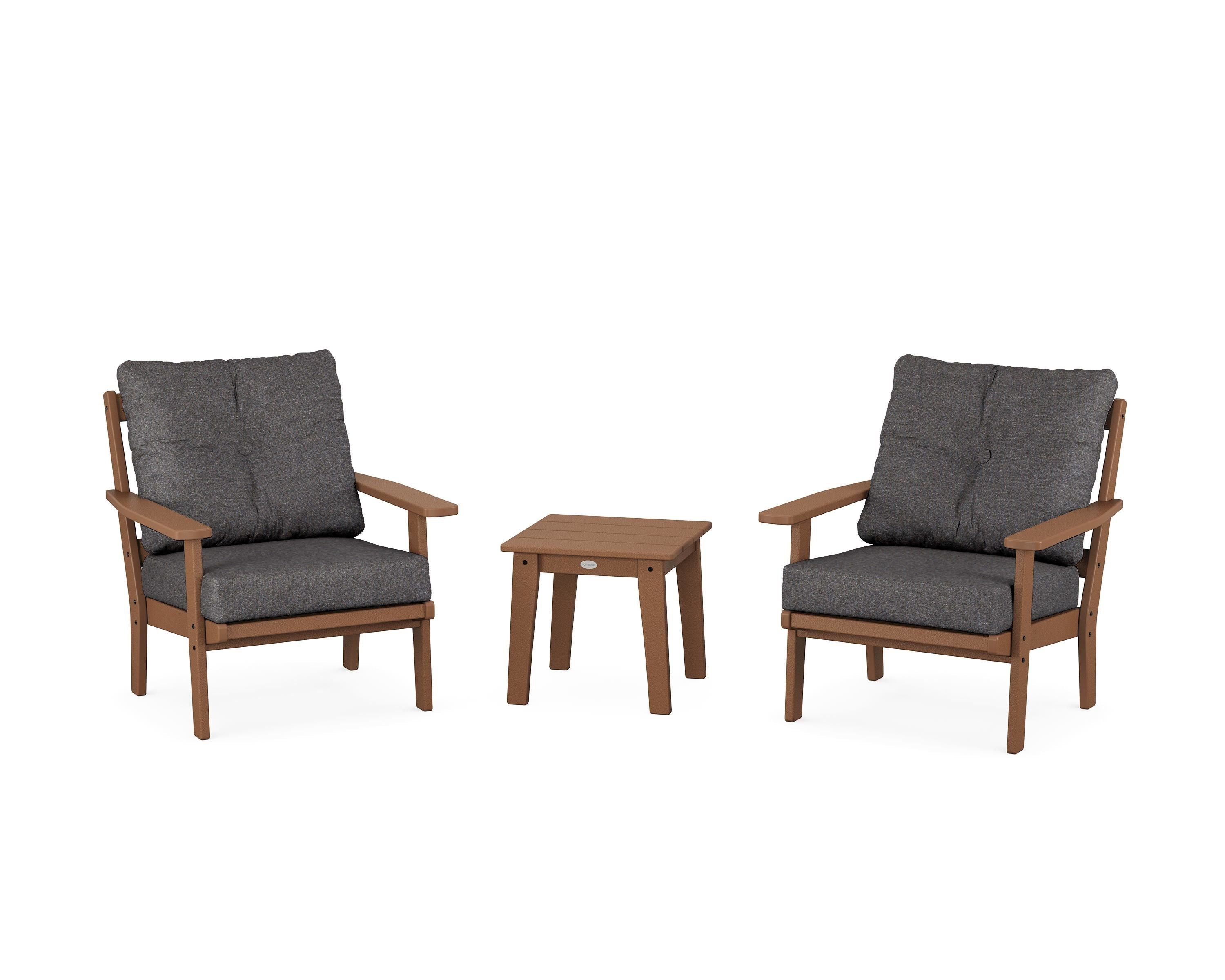 POLYWOOD Oxford 3-Piece Deep Seating Set in Teak / Ash Charcoal