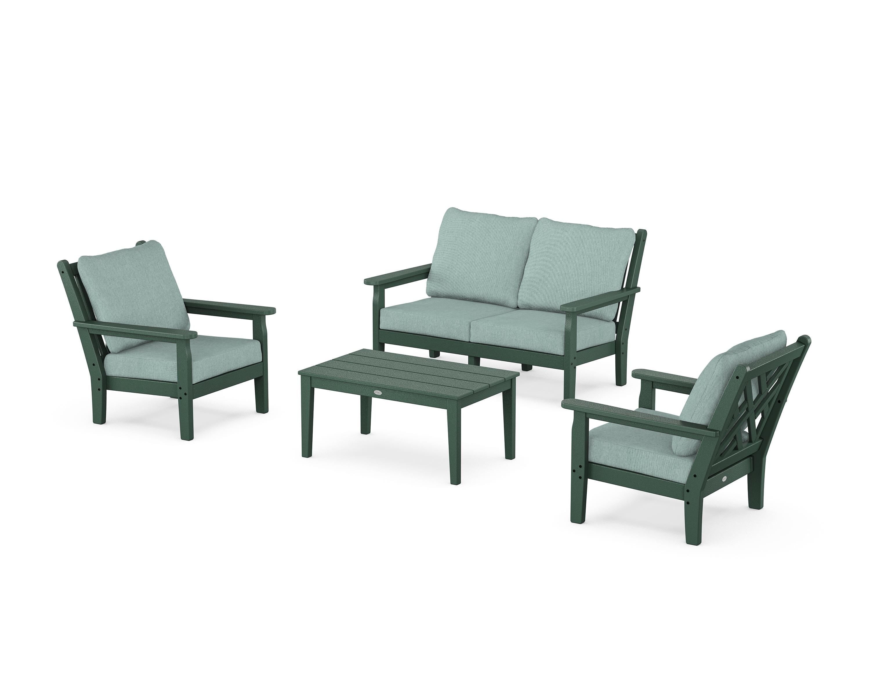 POLYWOOD Chippendale 4-Piece Deep Seating Set with Loveseat in Green / Glacier Spa