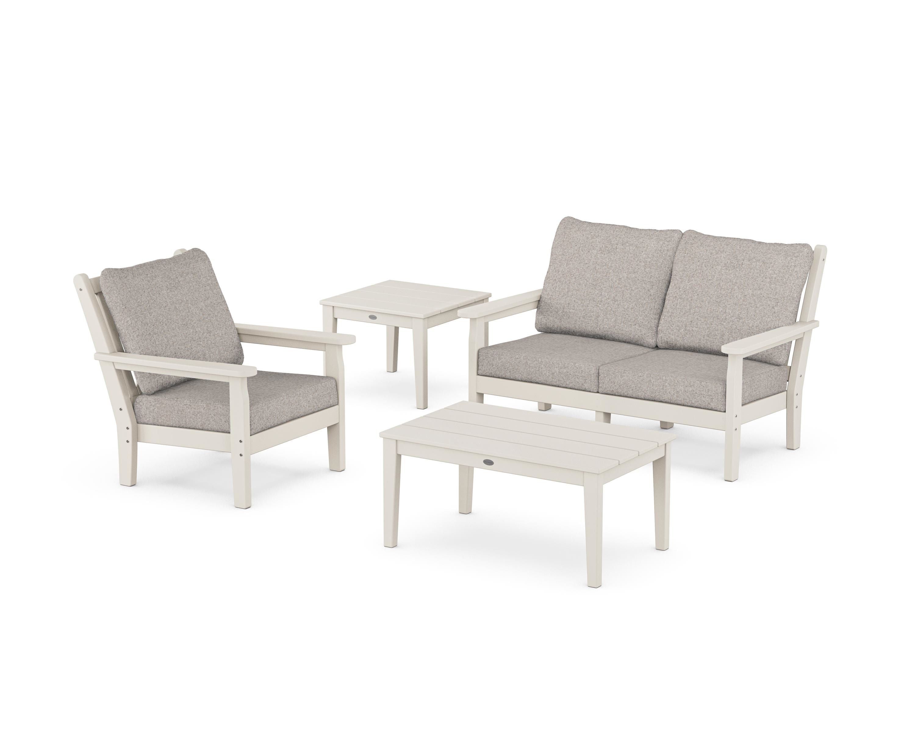 POLYWOOD Chippendale 4-Piece Deep Seating Set in Sand / Weathered Tweed