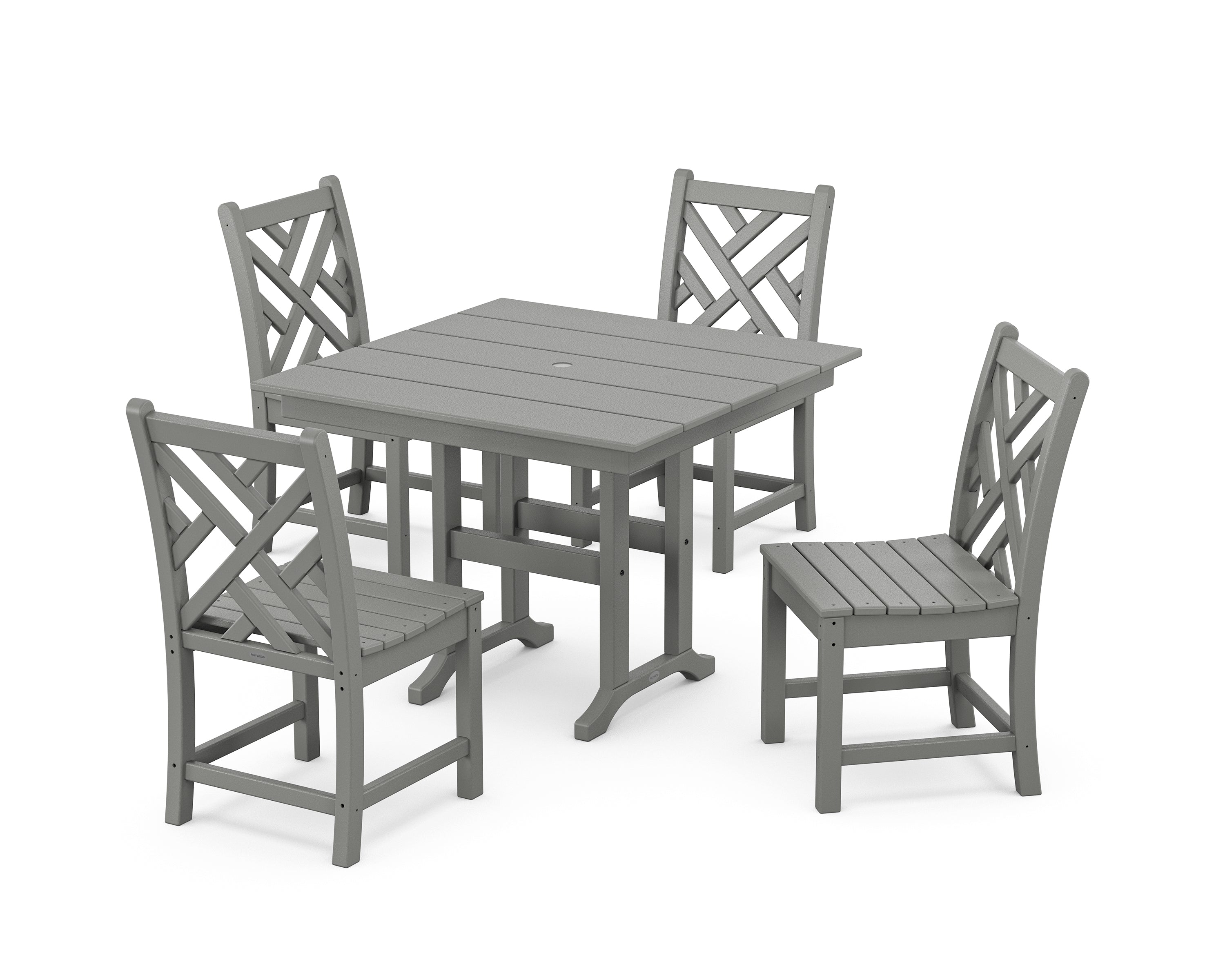 POLYWOOD Chippendale Side Chair 5-Piece Farmhouse Dining Set in Slate Grey