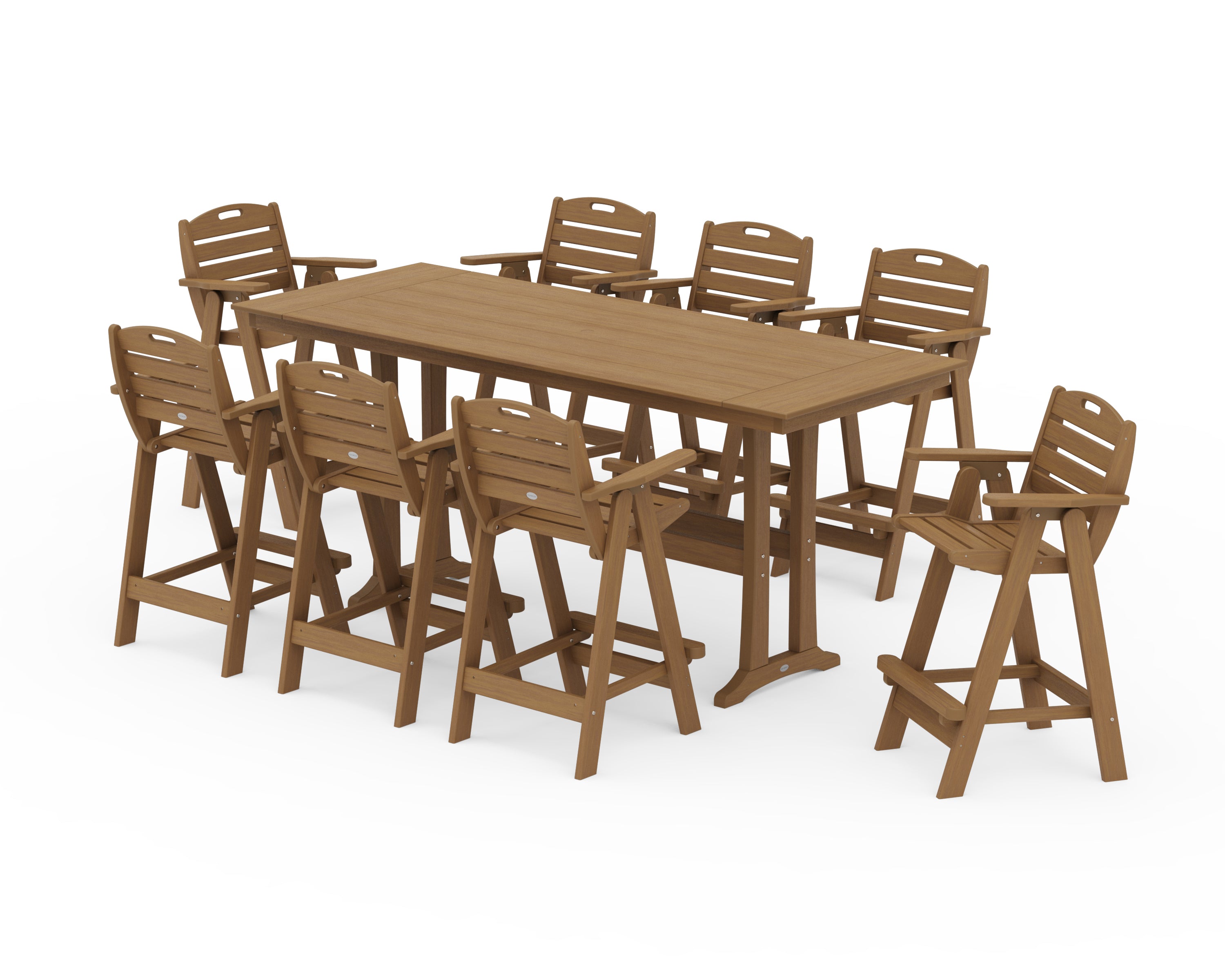 POLYWOOD Nautical 9-Piece Farmhouse Bar Set with Trestle Legs in Natural