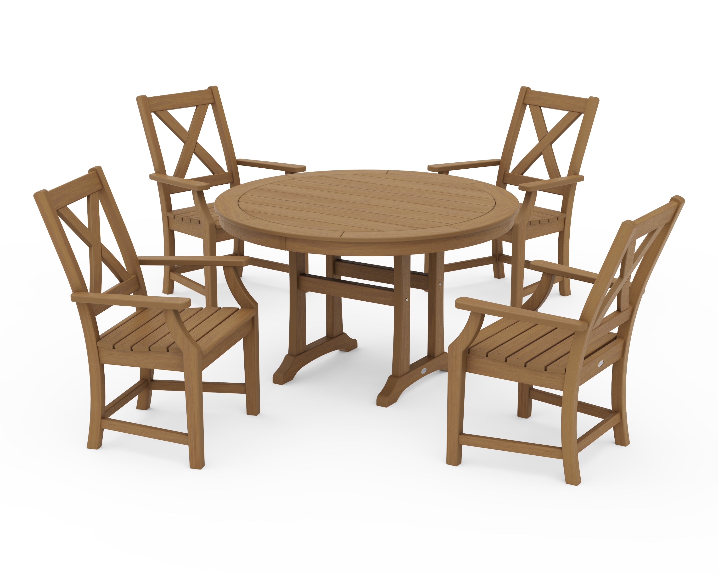 POLYWOOD Braxton 5-Piece Nautical Trestle Arm Chair Dining Set in Natural