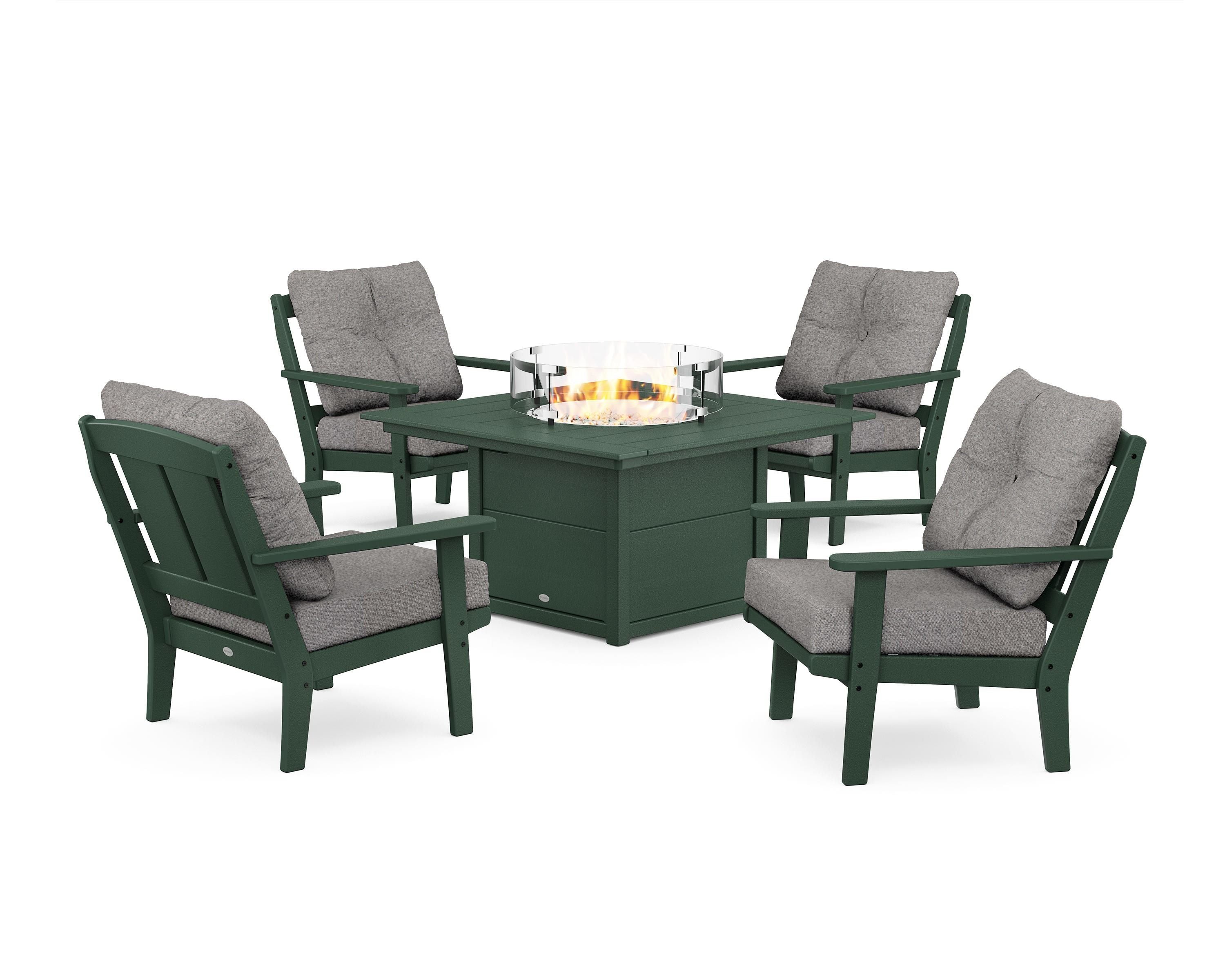 POLYWOOD Mission 5-Piece Deep Seating Set with Fire Pit Table in Green / Grey Mist