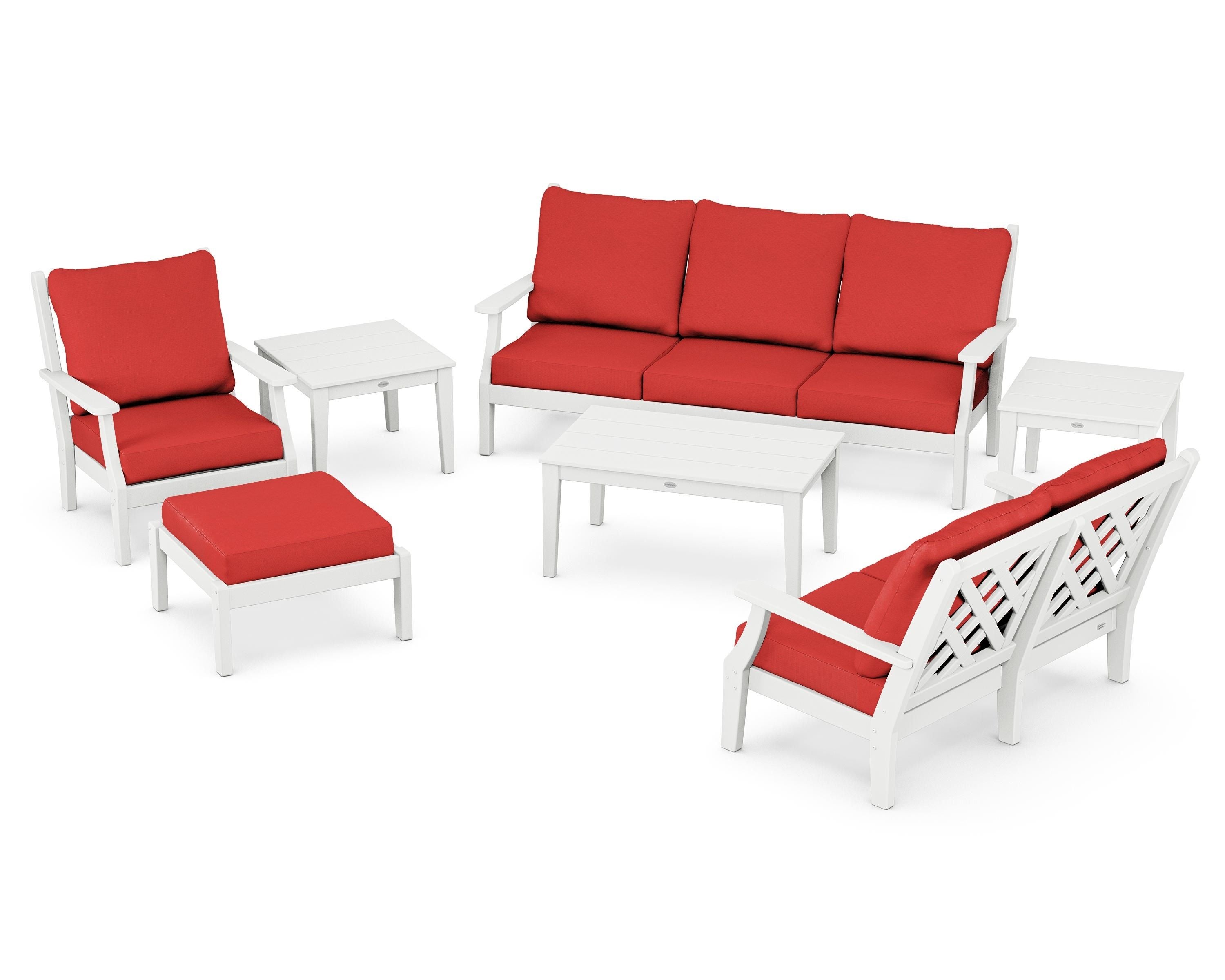 Country Living Wovendale 7-Piece Deep Seating Set in White / Crimson Linen