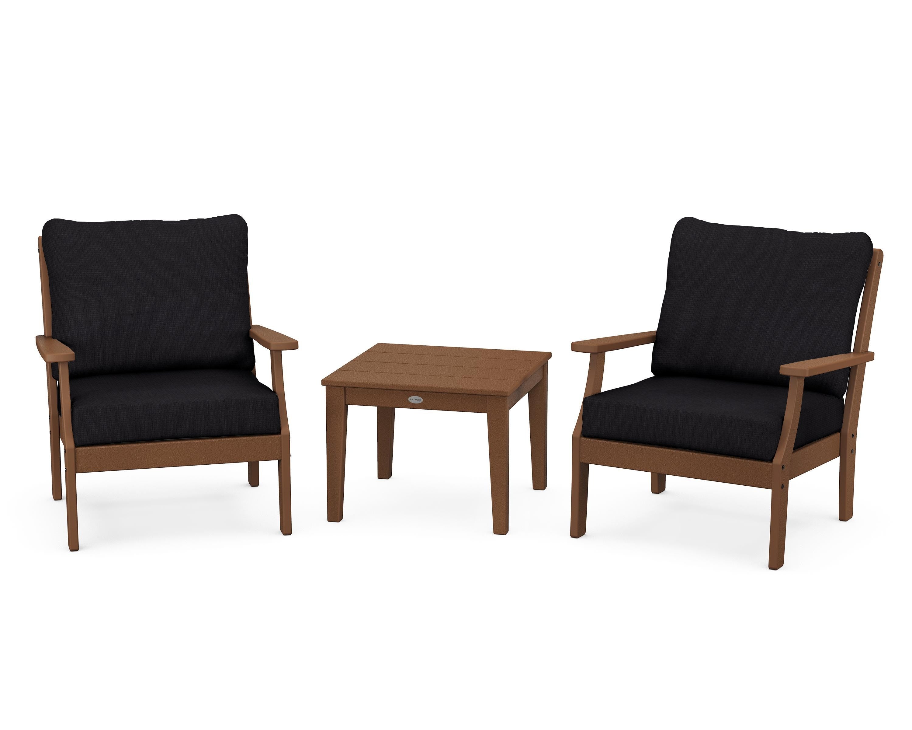 POLYWOOD Braxton 3-Piece Deep Seating Set in Teak / Midnight Linen