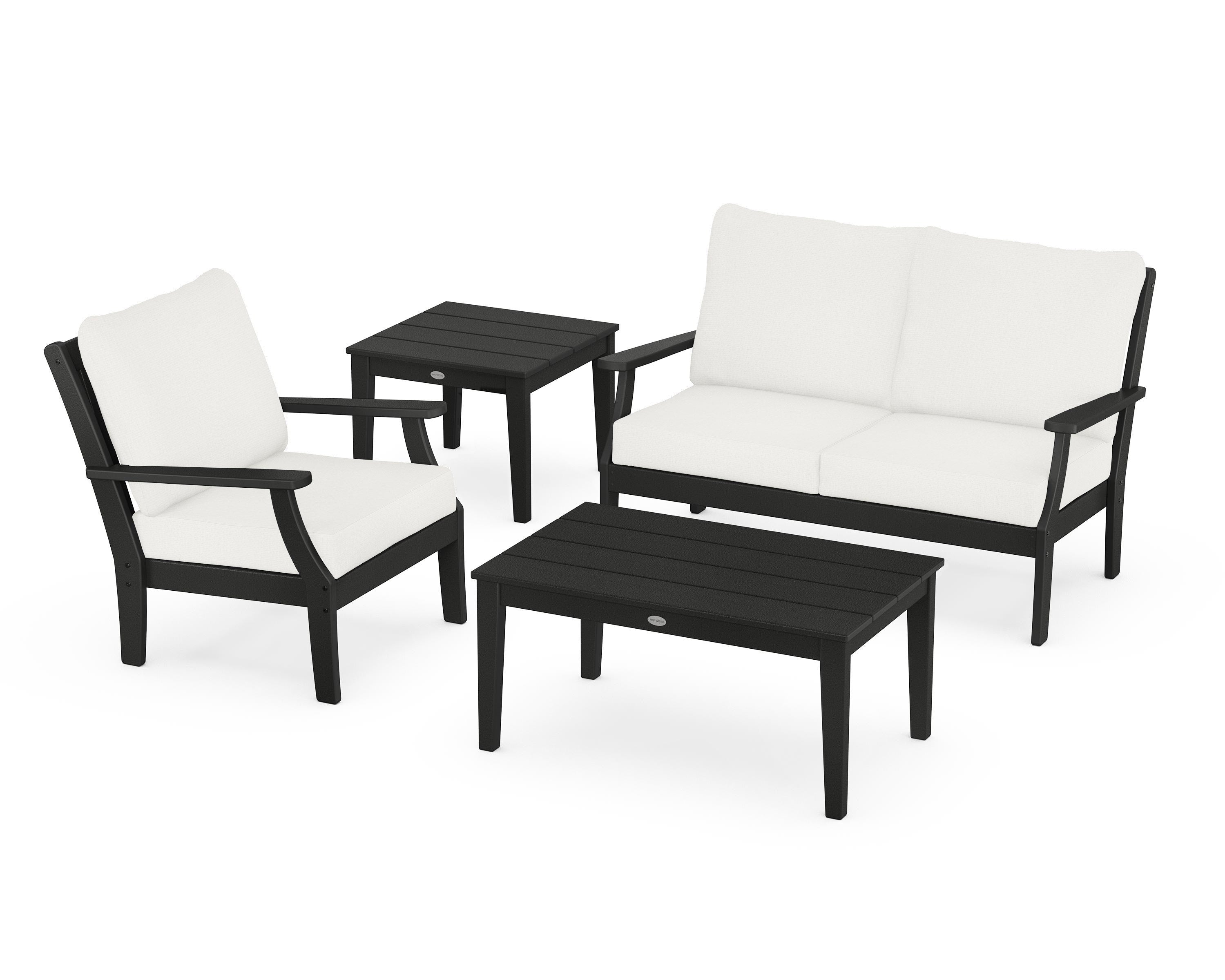 POLYWOOD Braxton 4-Piece Deep Seating Set in Black / Natural Linen