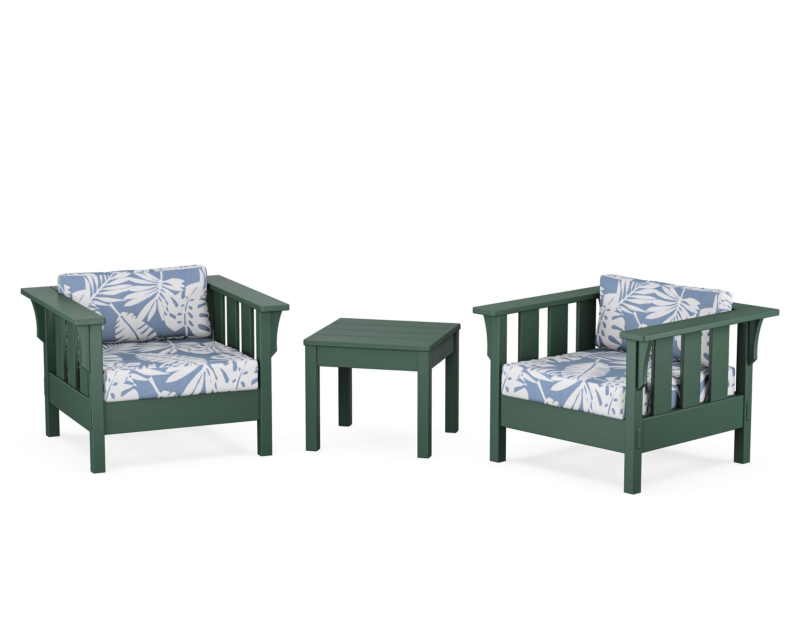 Martha Stewart by POLYWOOD Acadia 3-Piece Deep Seating Set in Green / Leaf Sky Blue