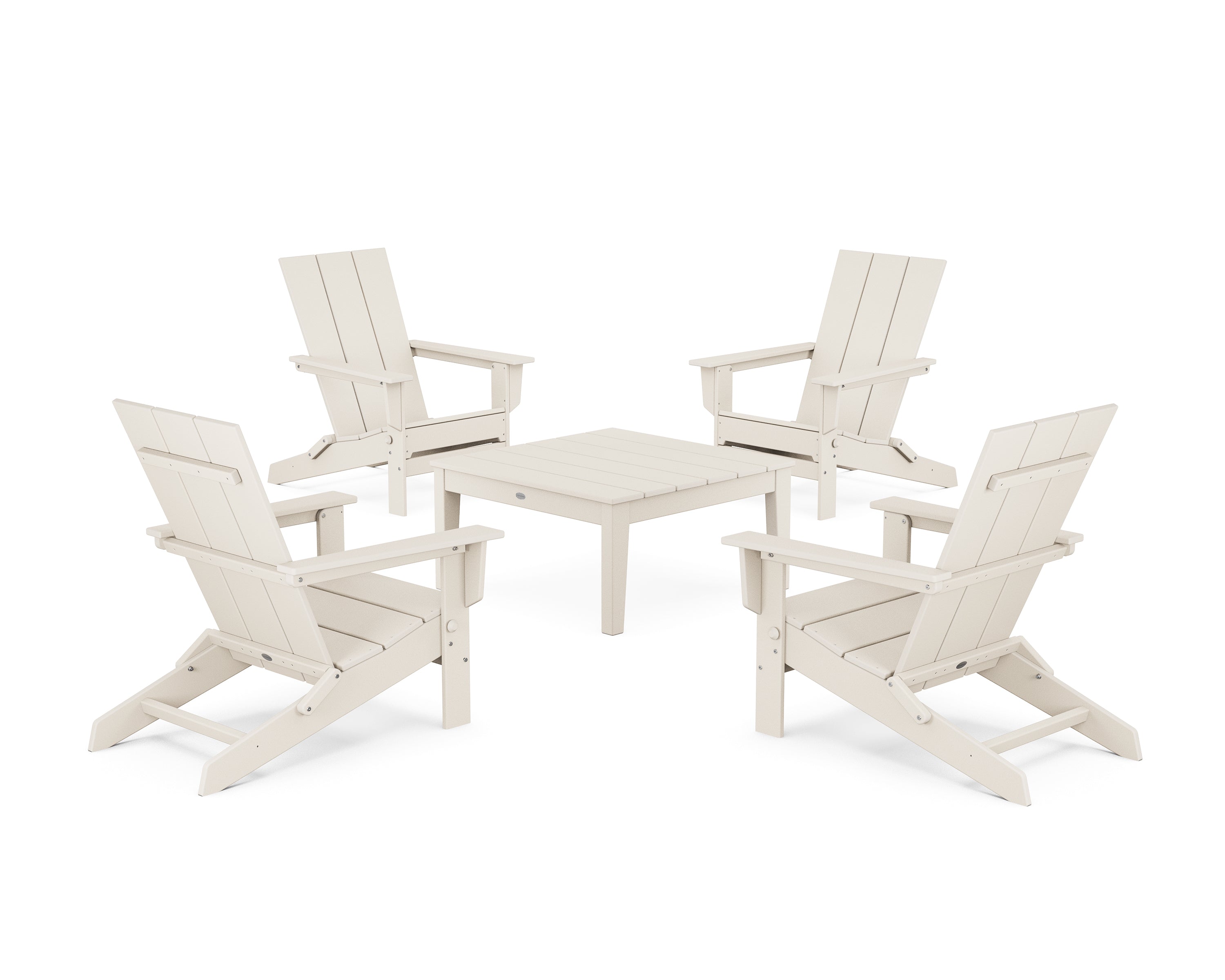 POLYWOOD® 5-Piece Modern Studio Folding Adirondack Chair Conversation Group in Sand