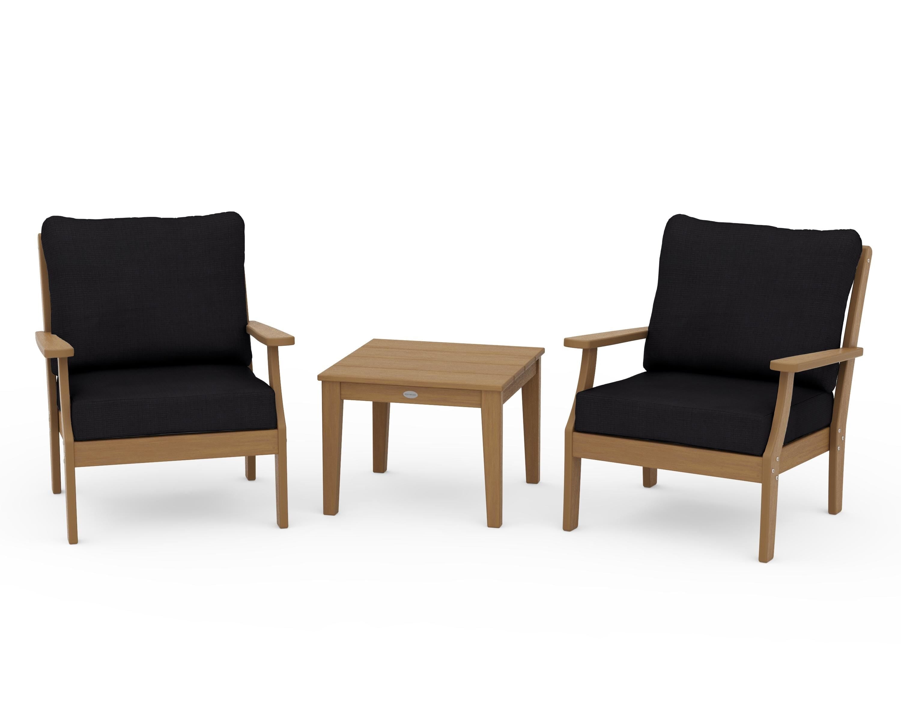 POLYWOOD Braxton 3-Piece Deep Seating Set in Natural / Midnight Linen