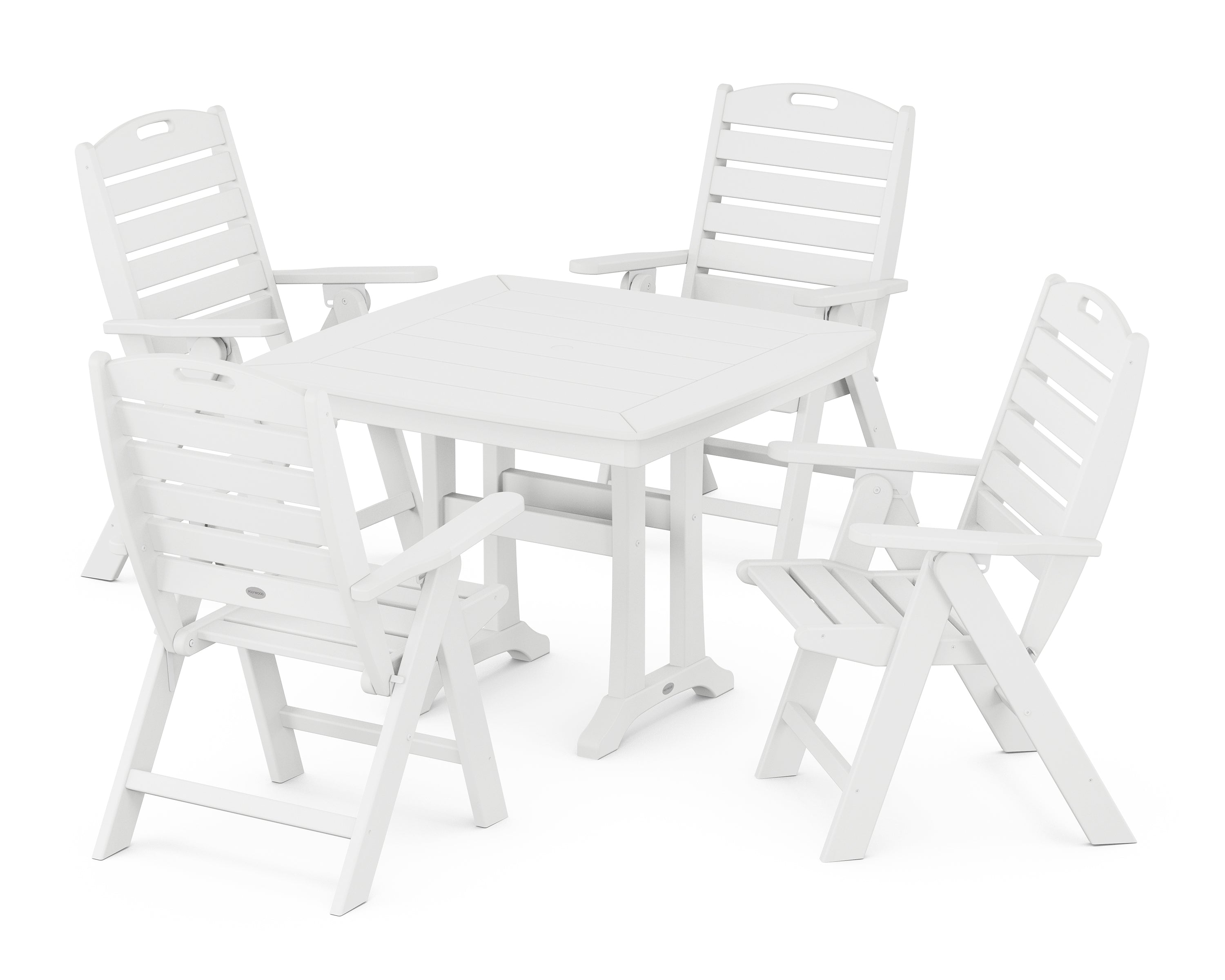 POLYWOOD® Nautical Folding Highback Chair 5-Piece Dining Set with Trestle Legs in White