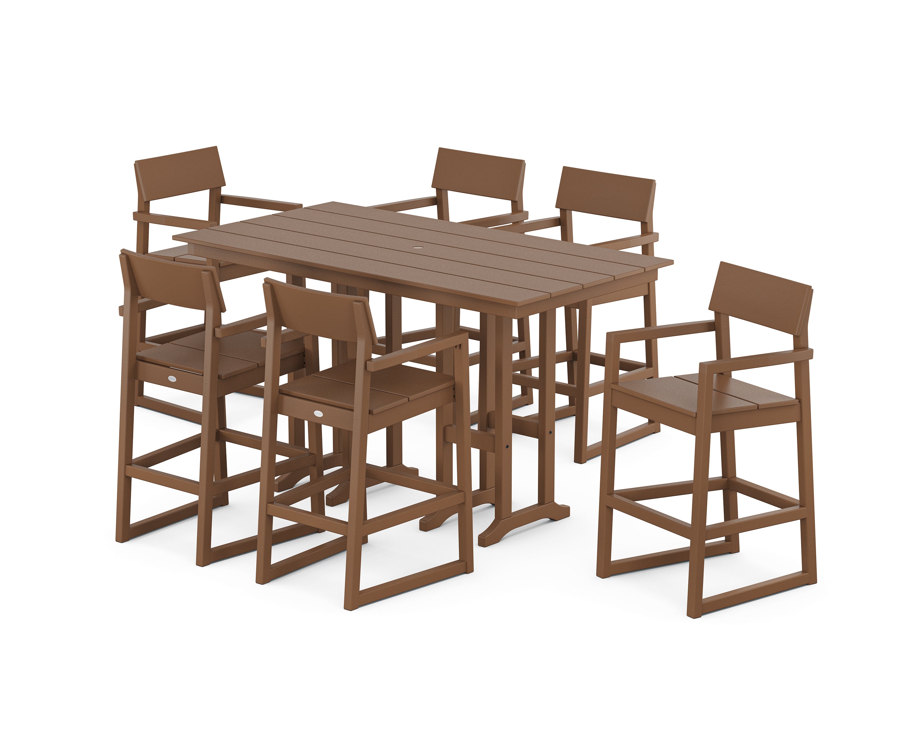 POLYWOOD® EDGE Arm Chair 7-Piece Farmhouse Bar Set in Teak