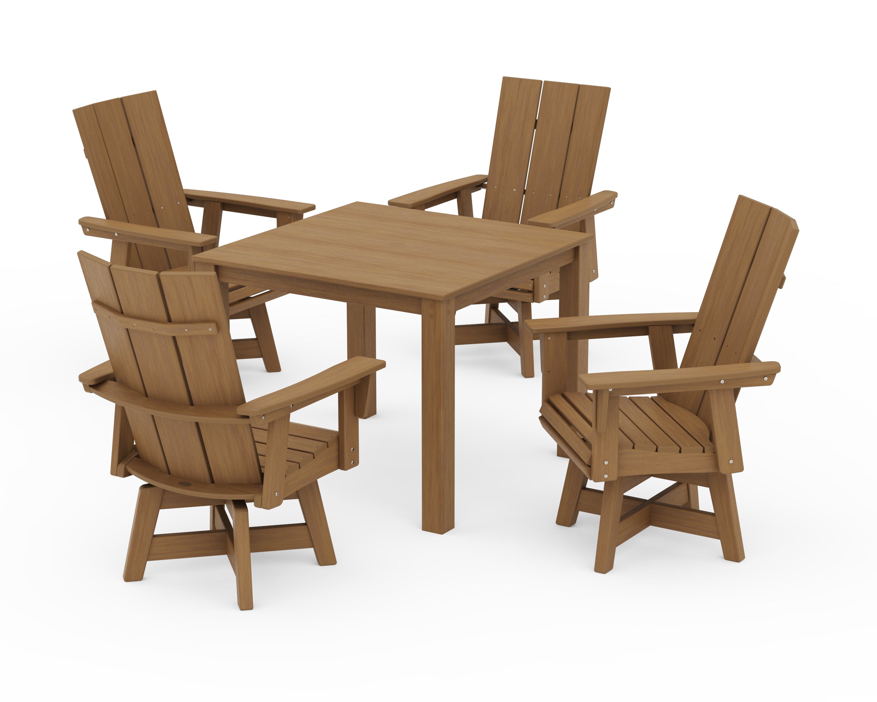 POLYWOOD Modern Curveback Adirondack 5-Piece Parsons Swivel Dining Set in Natural