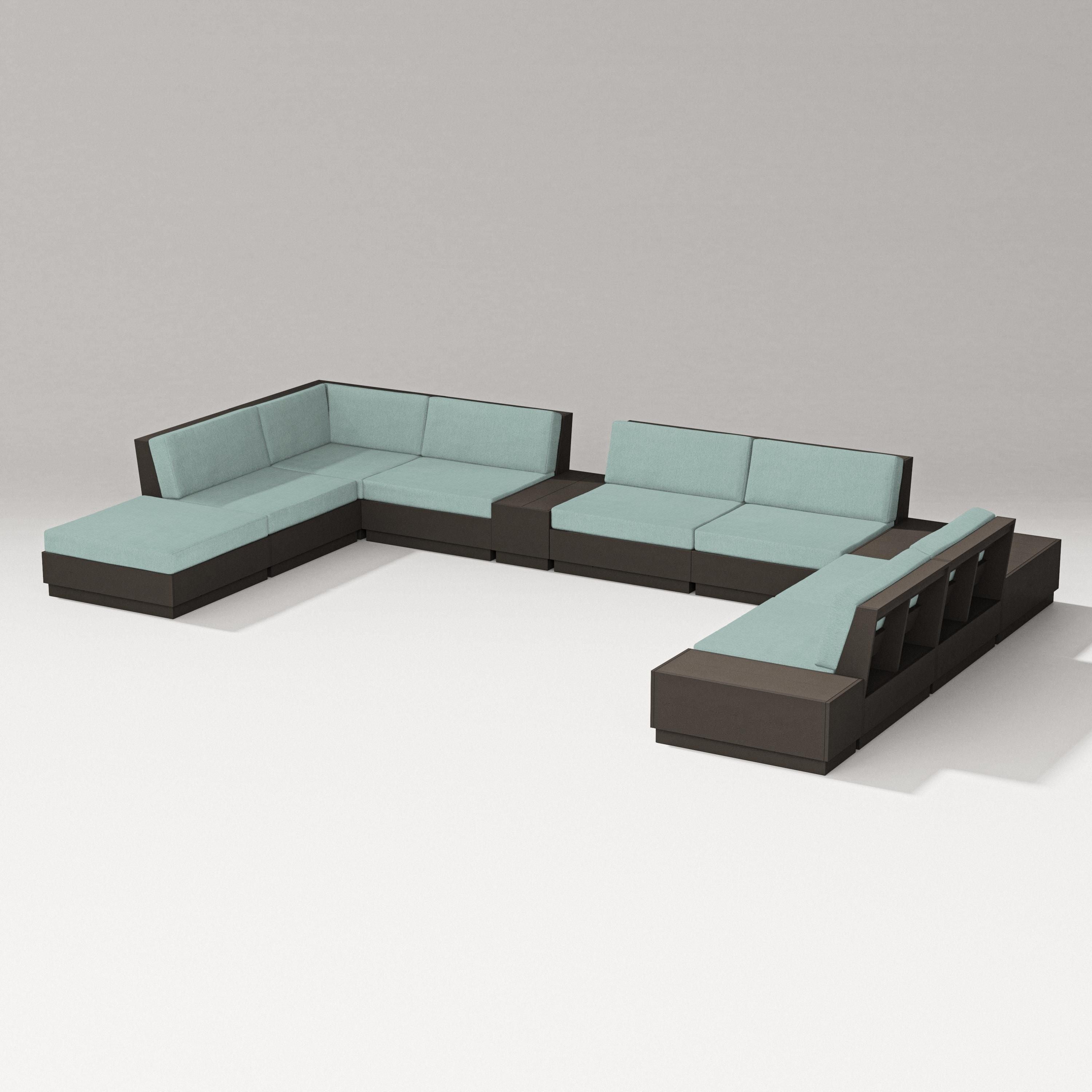 PW Designer Series Elevate 11-Piece Conversation Sectional Set in Vintage Coffee / Glacier Spa
