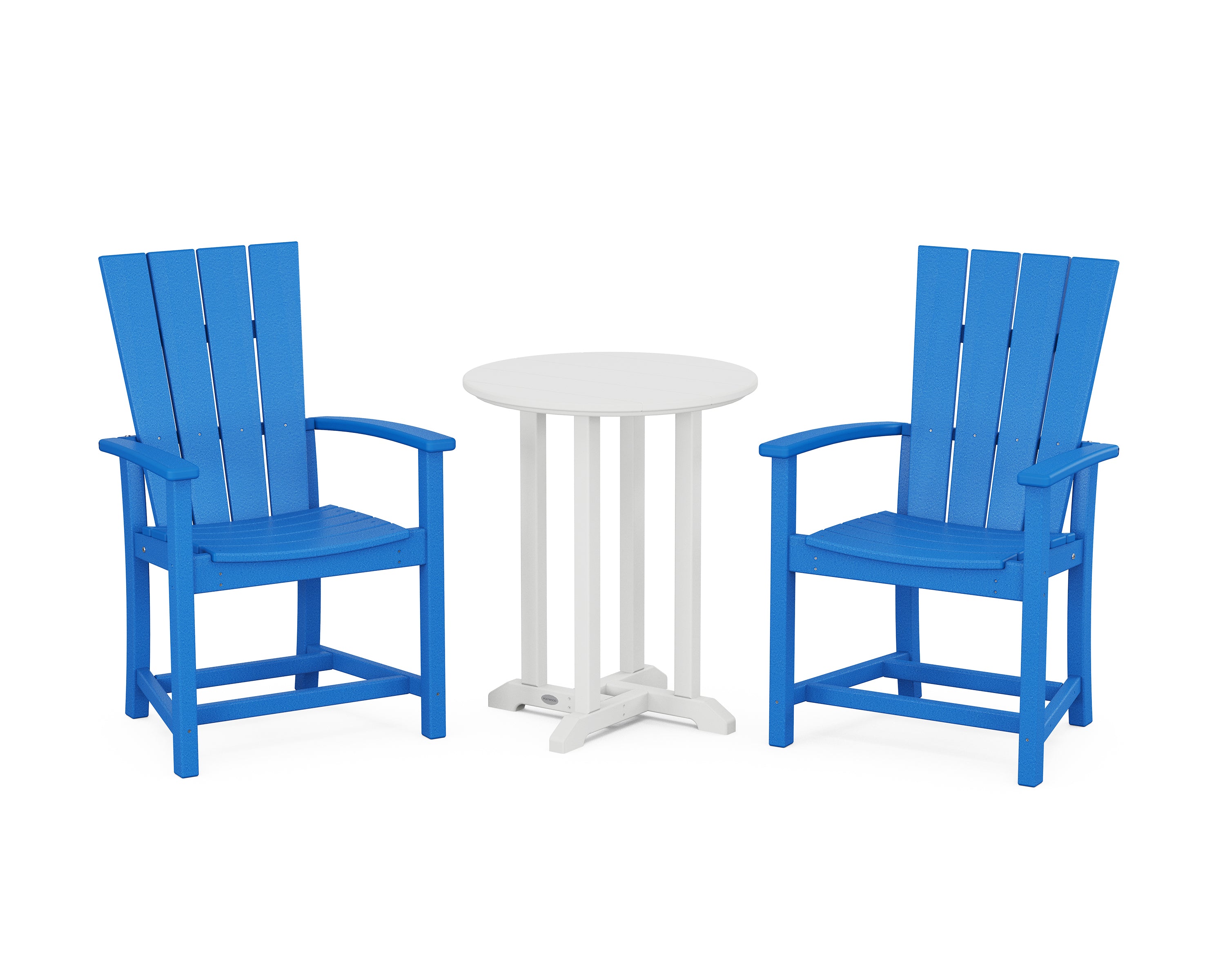 POLYWOOD Quattro 3-Piece Round Farmhouse Bistro Dining Set in Pacific Blue / White