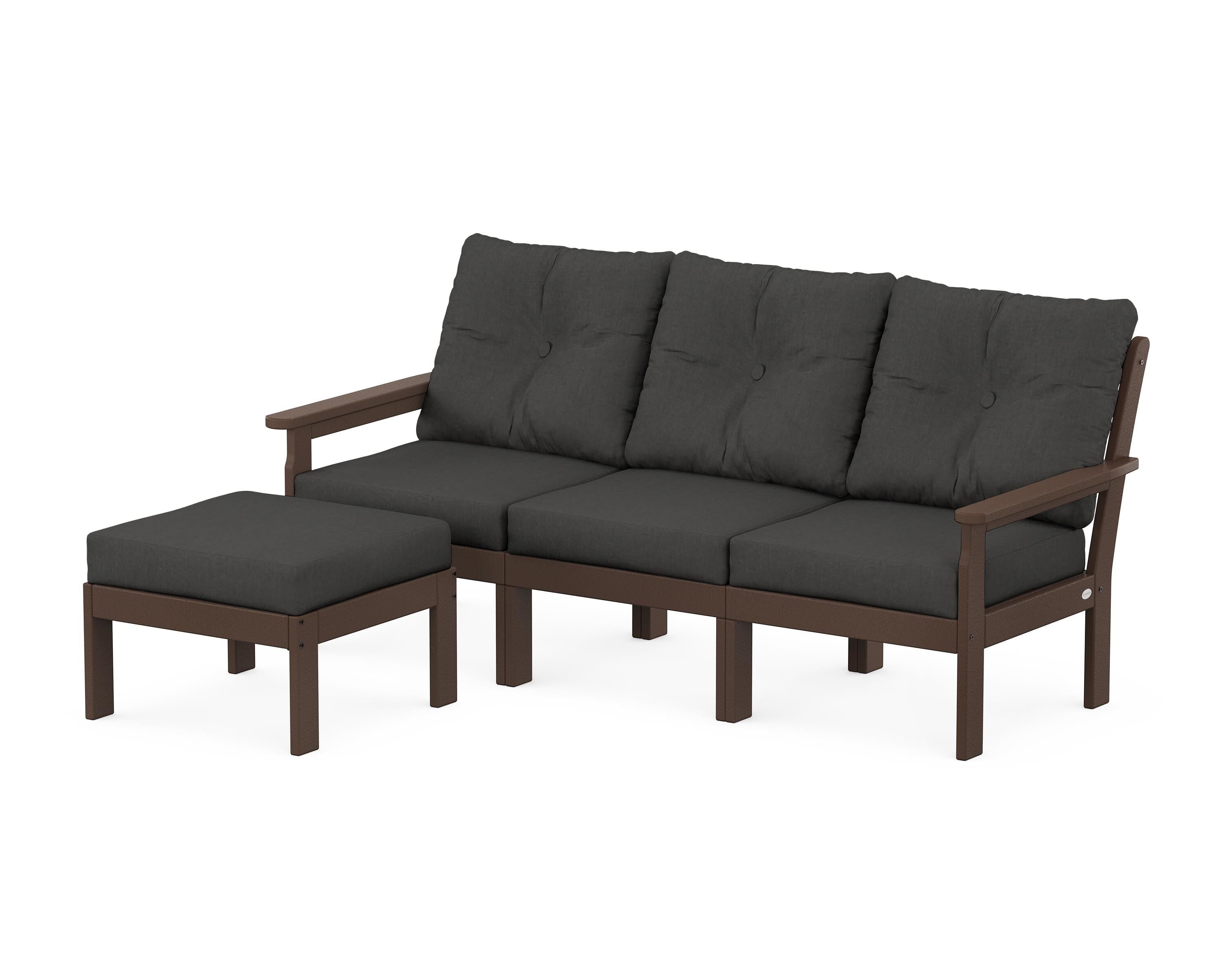 POLYWOOD Vineyard 4-Piece Sectional with Ottoman in Mahogany / Spectrum Carbon