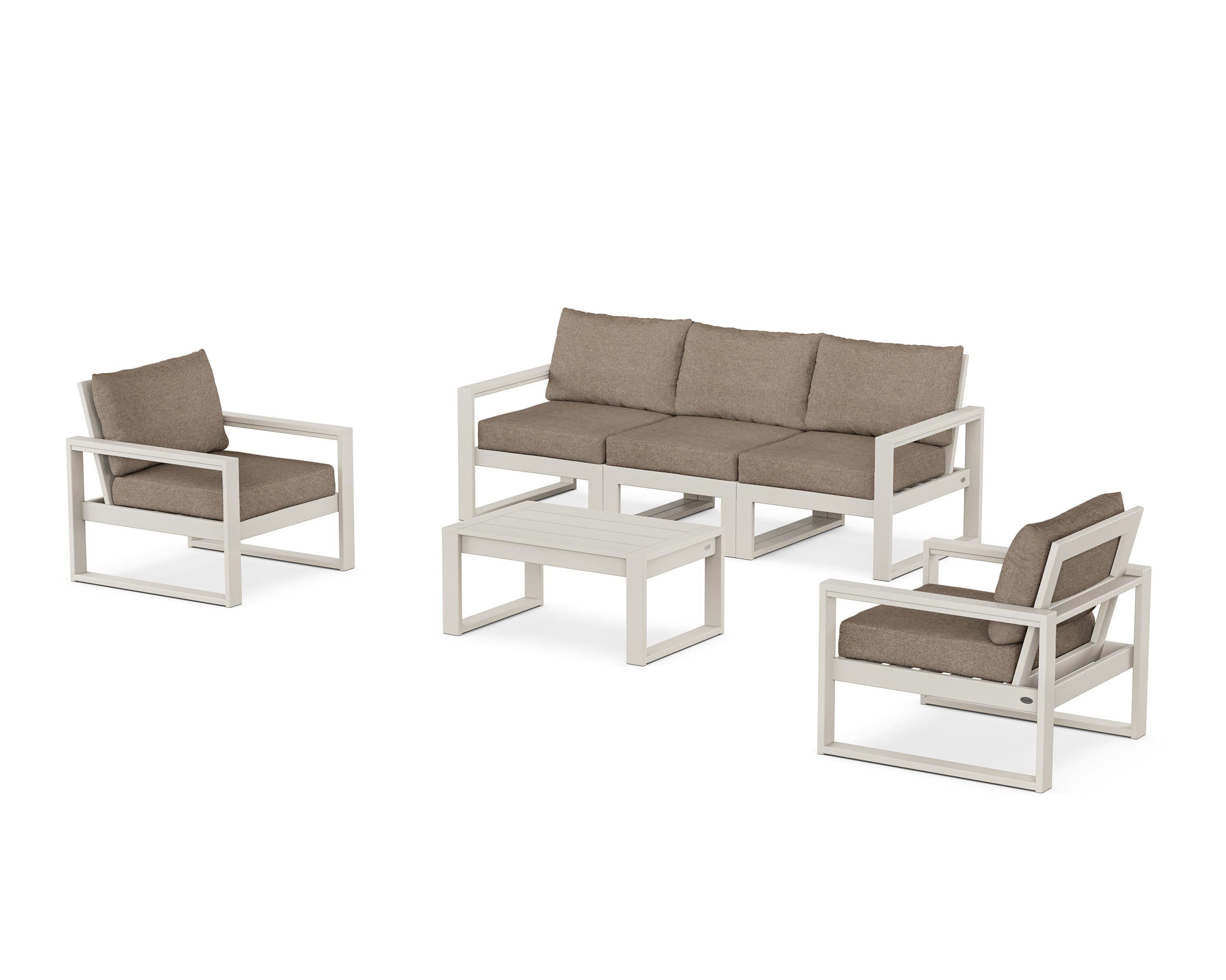 POLYWOOD EDGE Sectional 4-Piece Deep Seating Set with Sofa in Sand / Spiced Burlap