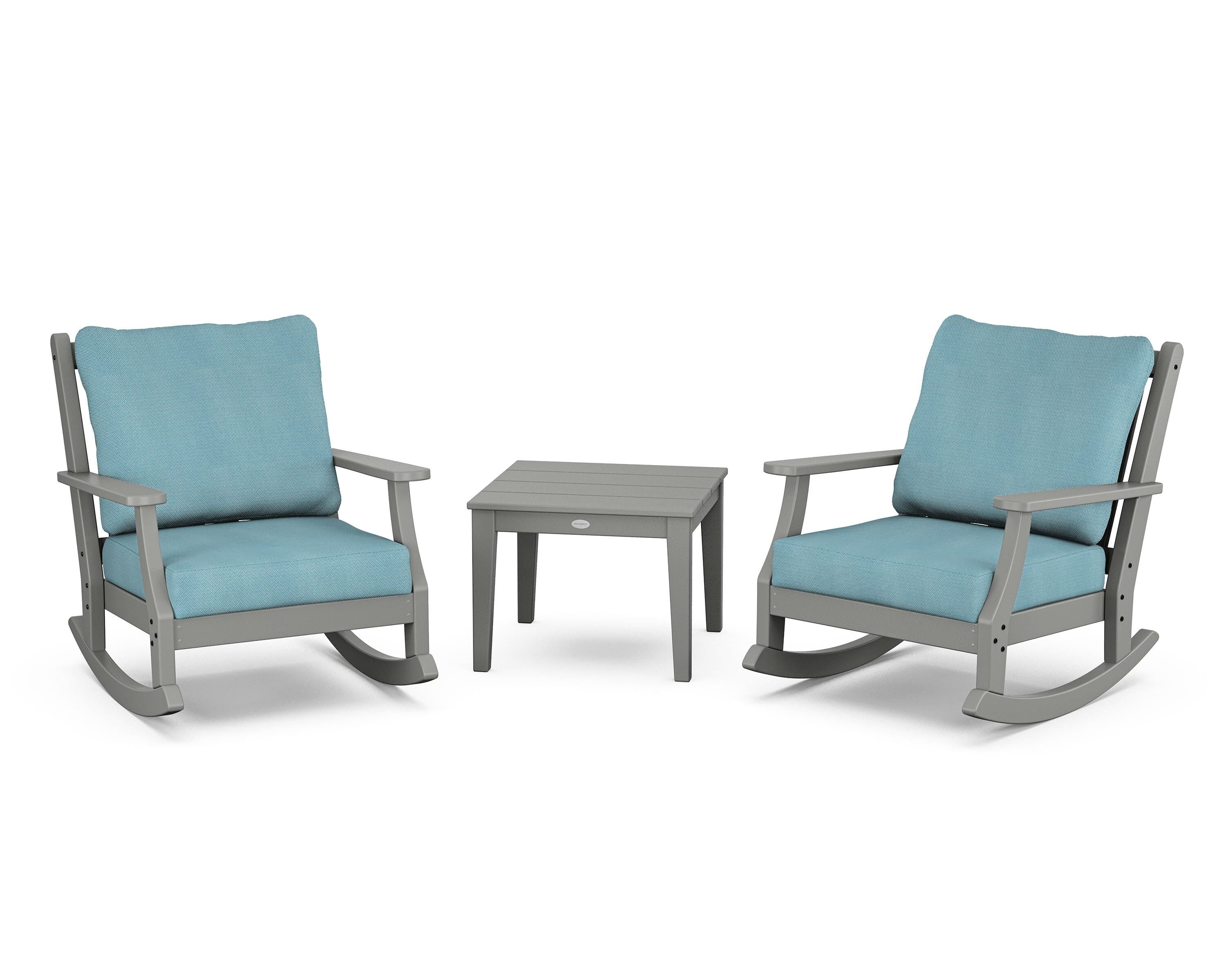 Country Living Wovendale 3-Piece Deep Seating Rocker Set in Slate Grey / Lattice Sky Blue