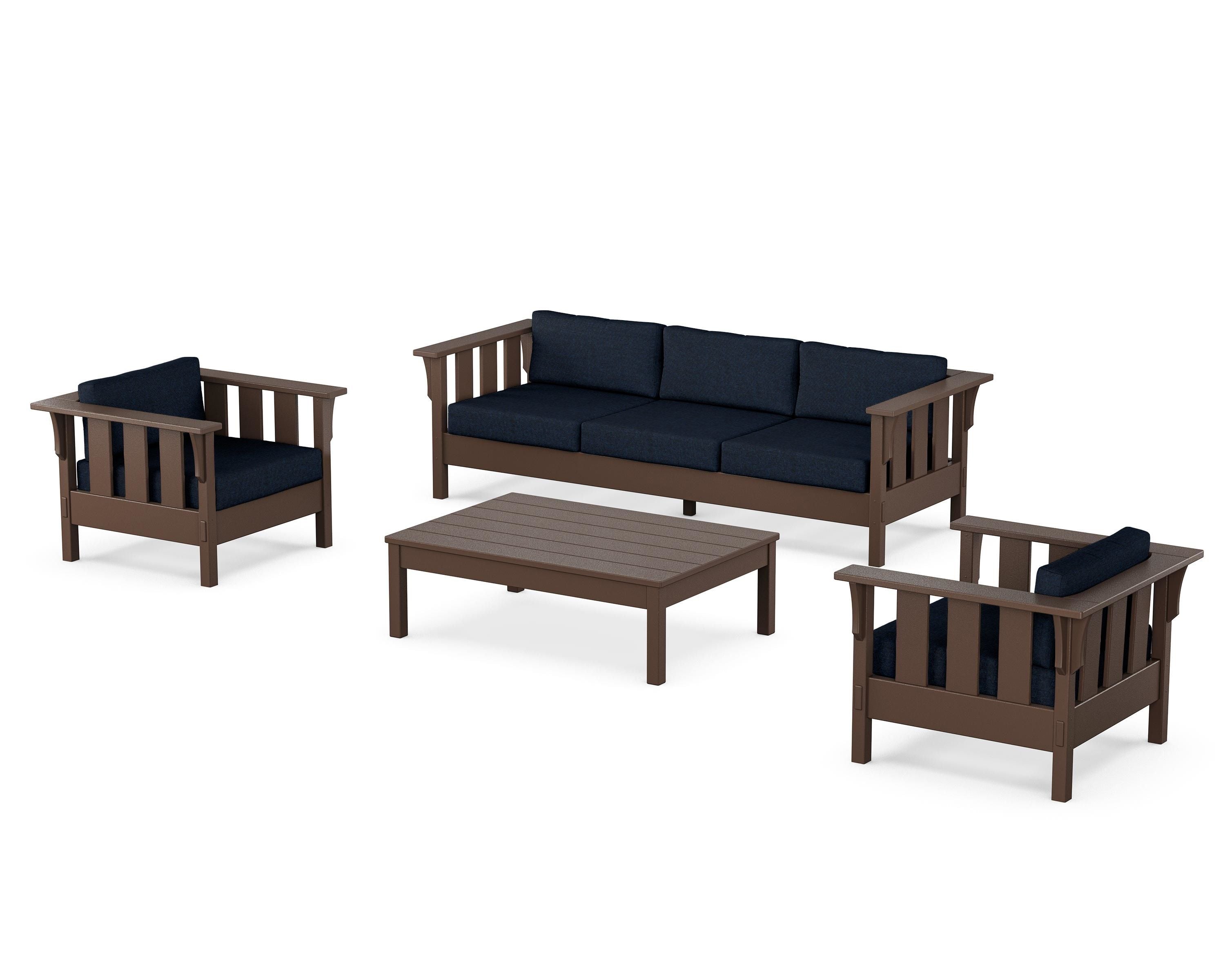 Martha Stewart by POLYWOOD Acadia 4-Piece Deep Seating Set with Sofa in Mahogany / Marine Indigo