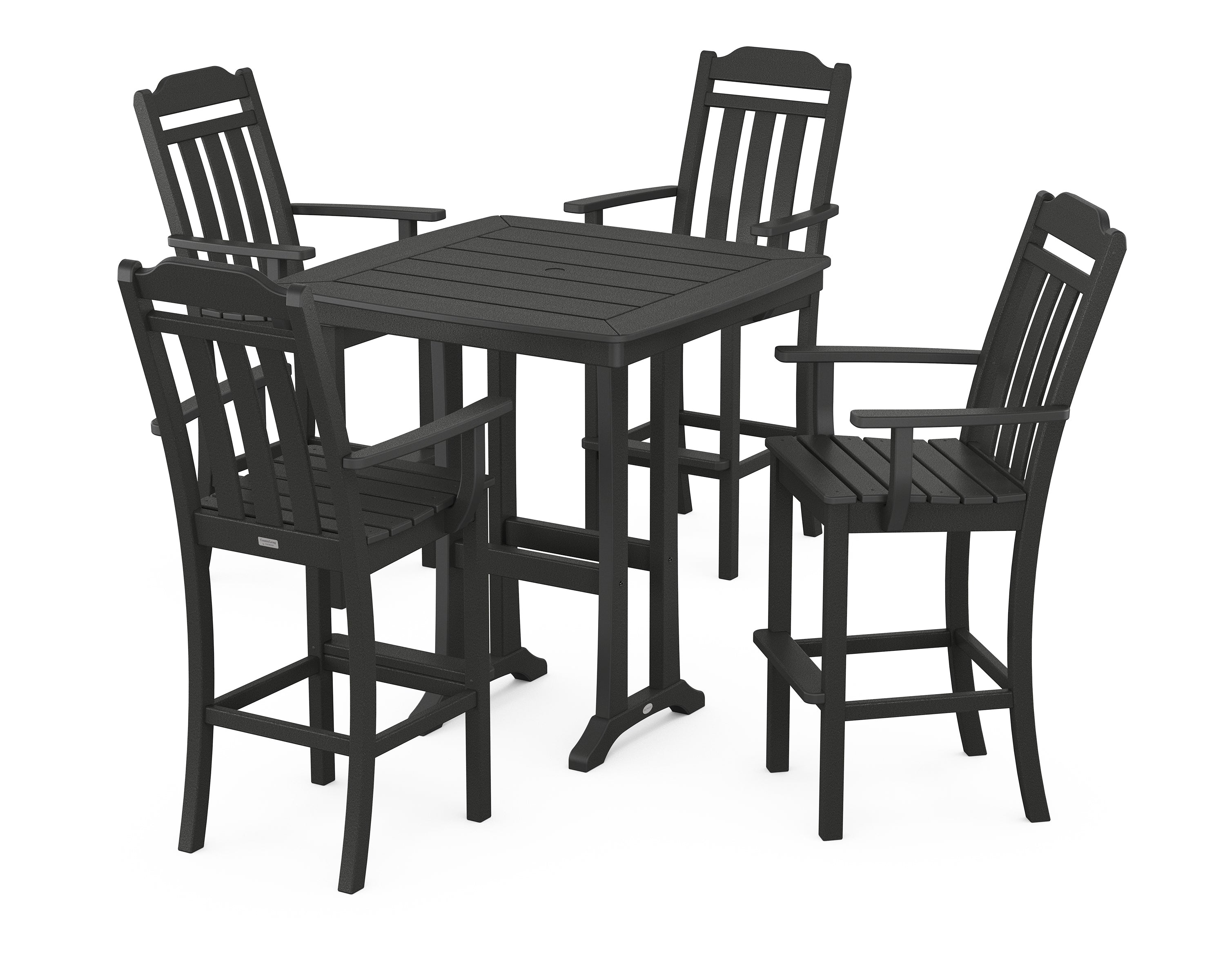 POLYWOOD Country Living 5-Piece Bar Set with Trestle Legs in Black