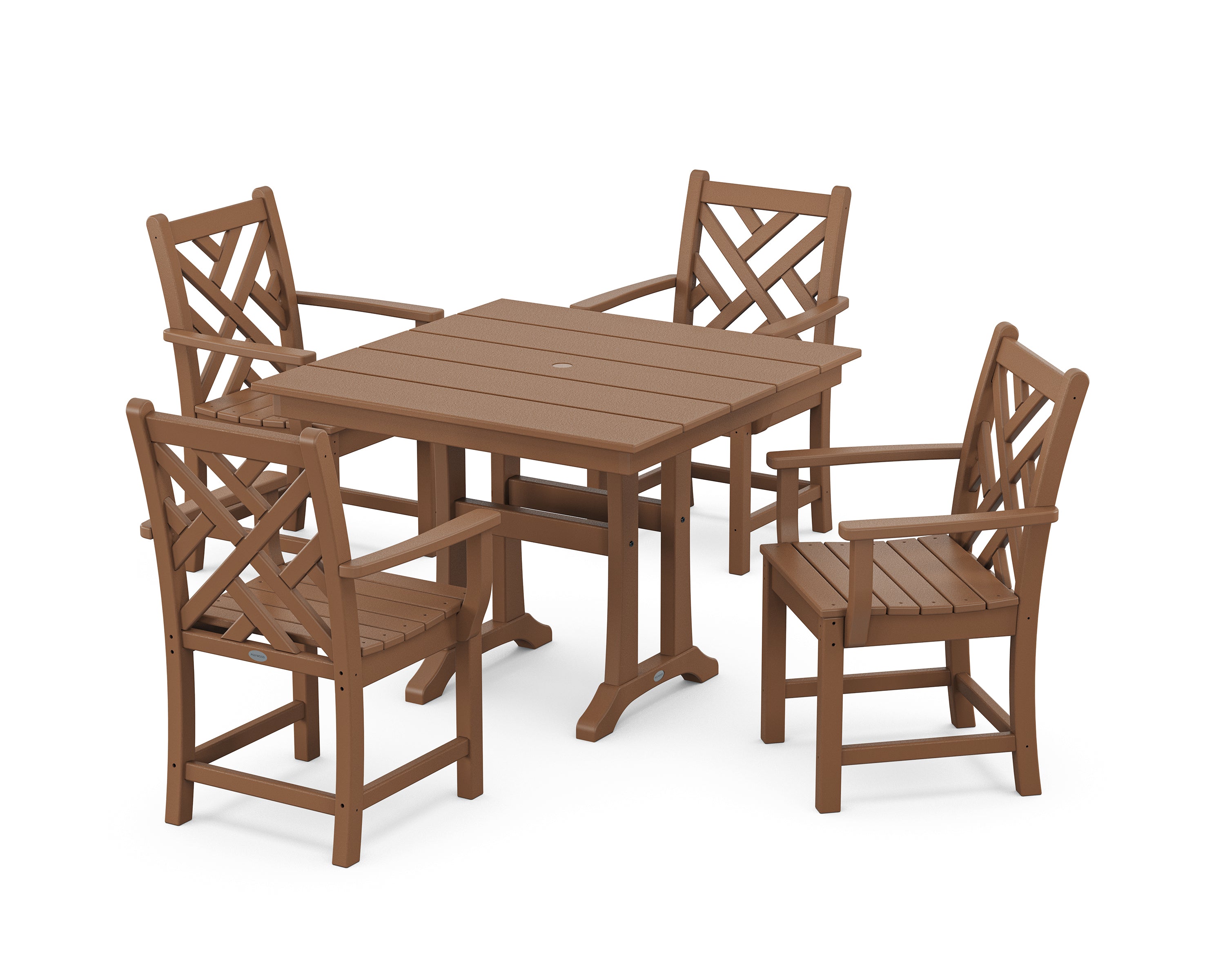 POLYWOOD Chippendale 5-Piece Farmhouse Trestle Arm Chair Dining Set in Teak