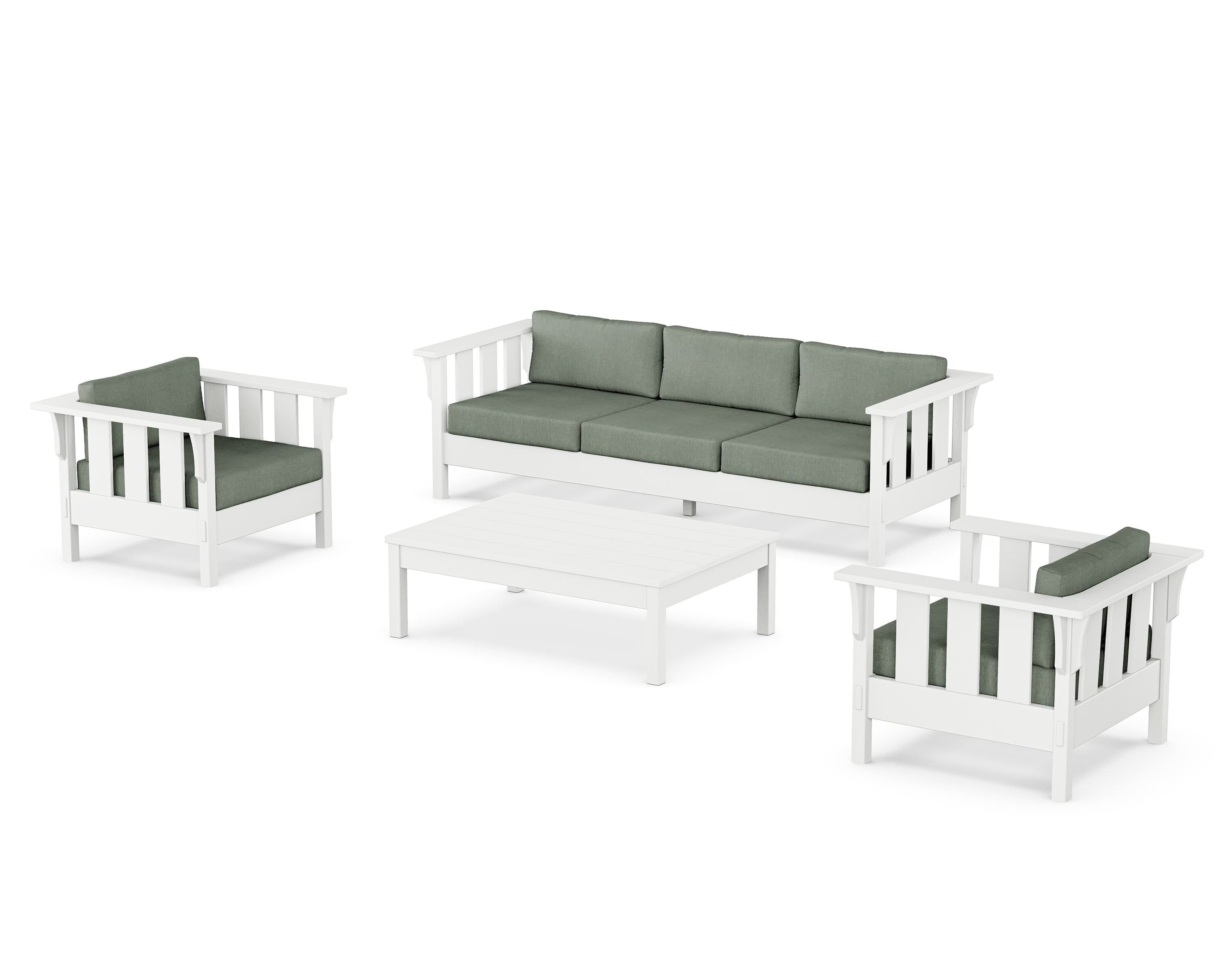 Martha Stewart by POLYWOOD Acadia 4-Piece Deep Seating Set with Sofa in White / Cast Sage