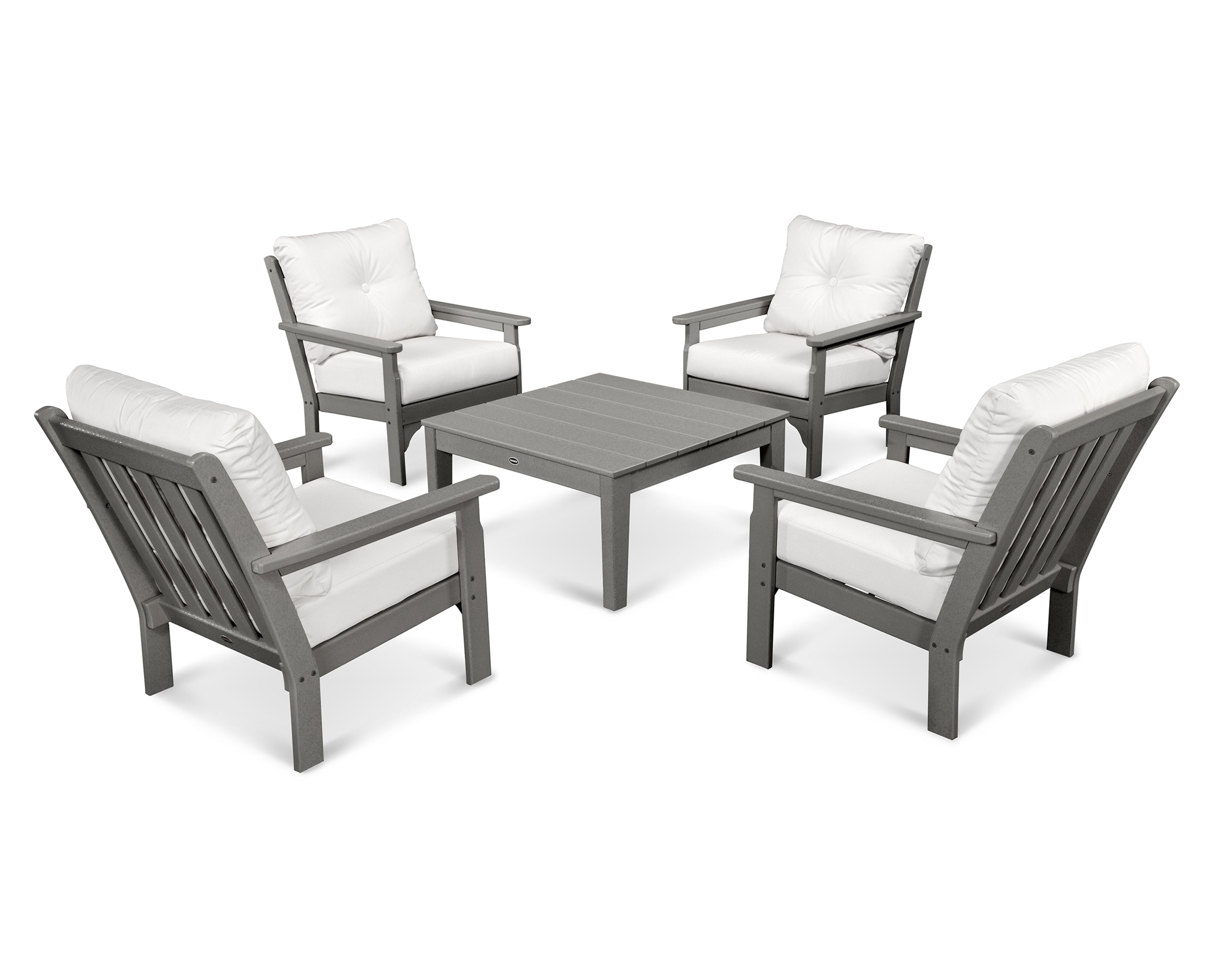 POLYWOOD Vineyard 5-Piece Deep Seating Conversation Set in Slate Grey / Natural
