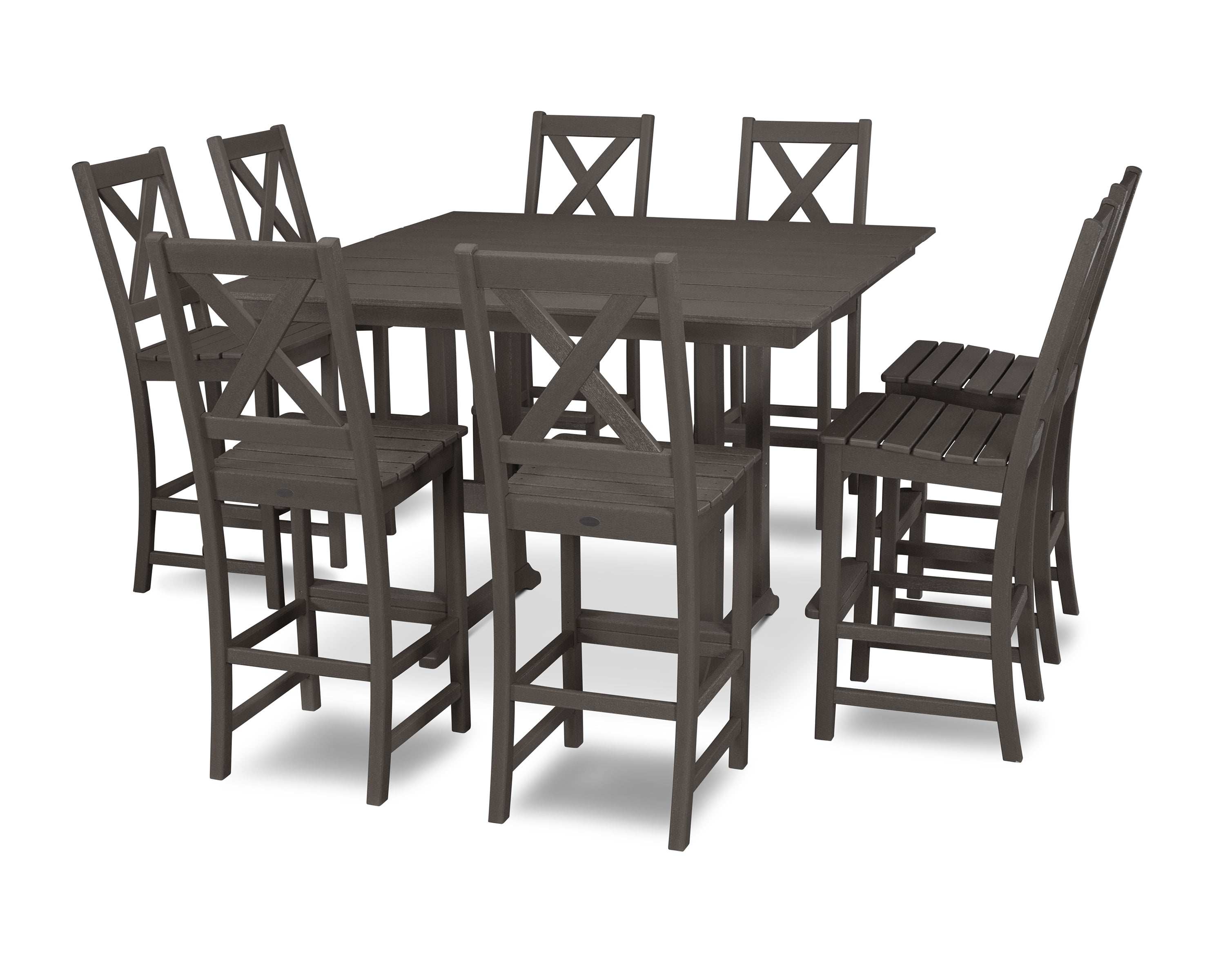 POLYWOOD® Braxton 9-Piece Farmhouse Trestle Bar Set in Vintage Coffee